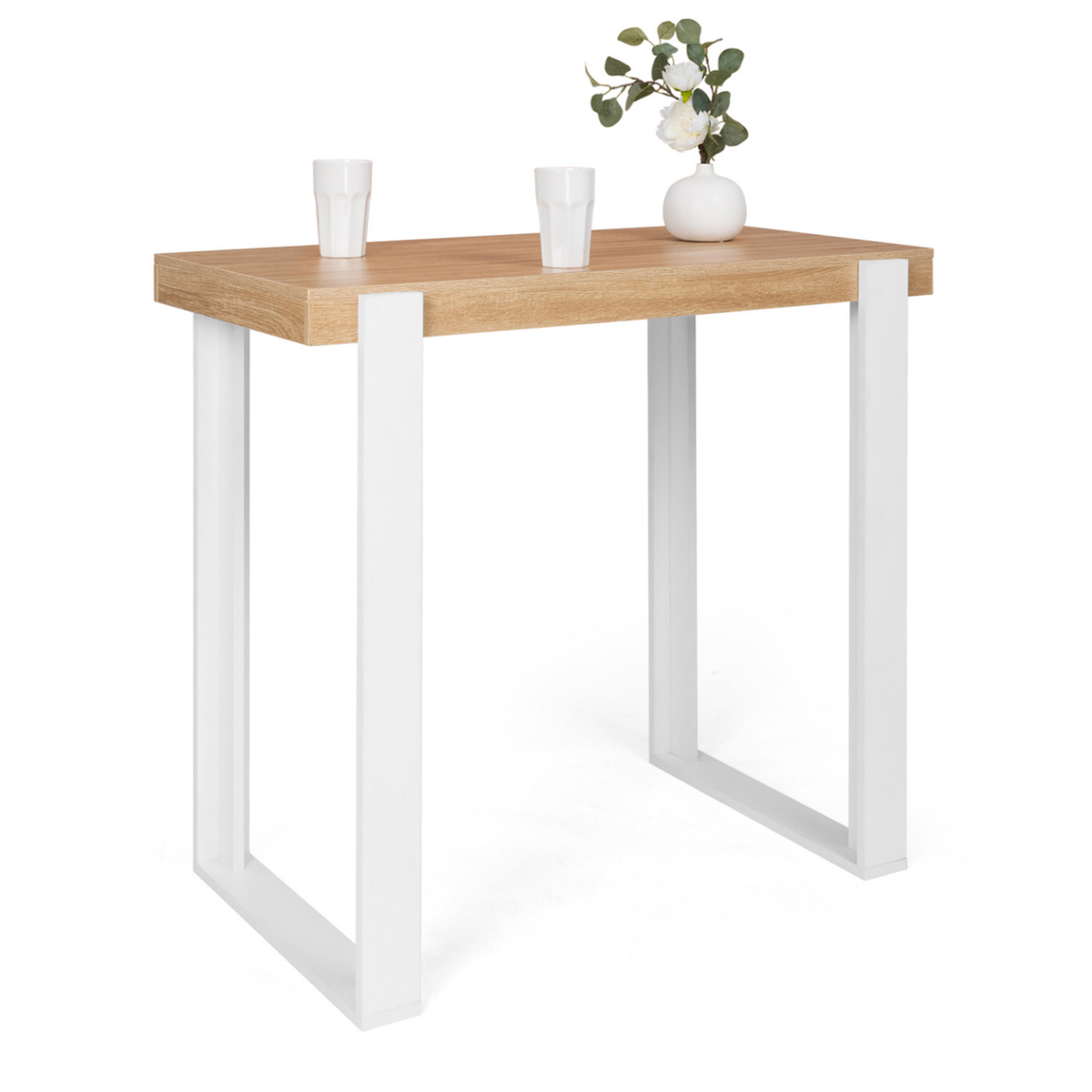 ID MARKET Table haute de bar PHOENIX bois et blanc 113 cm