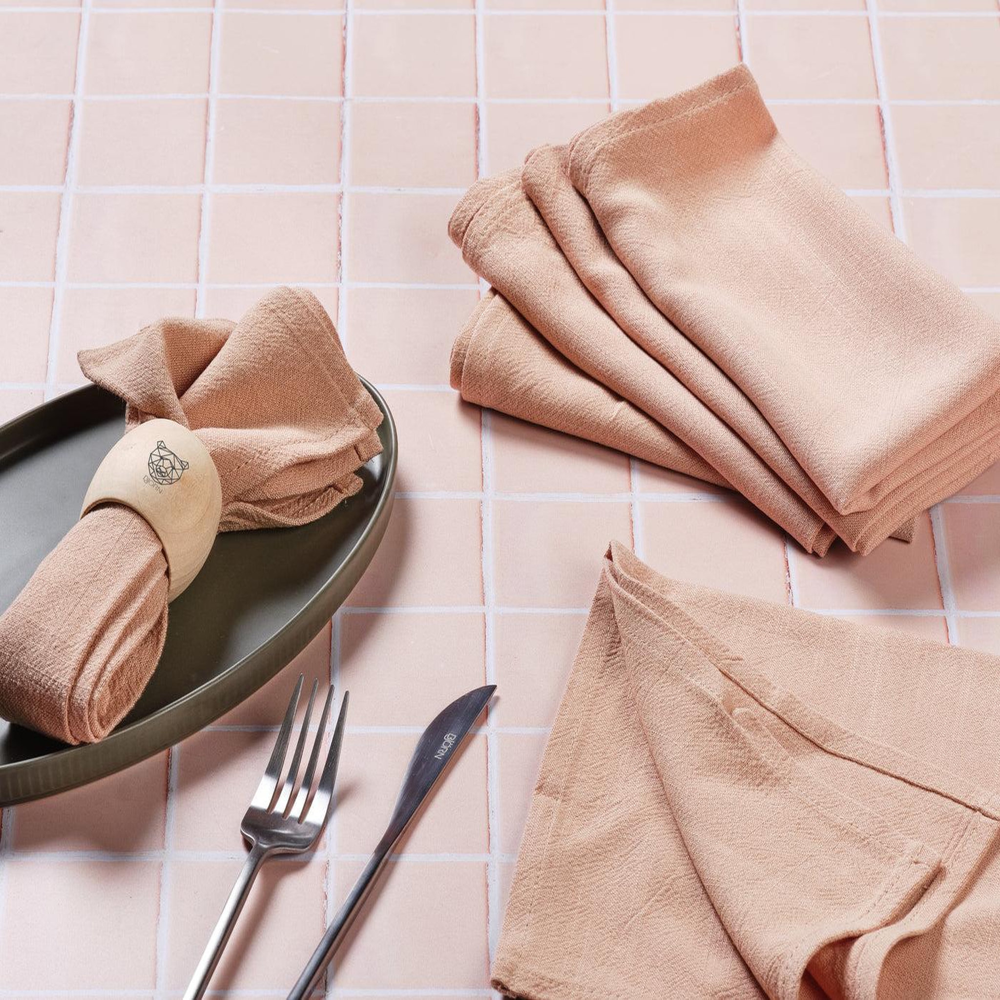 Voir la diapositive 2 : BJORN Serviette de table - 6 pièces - lin et coton rose pâle