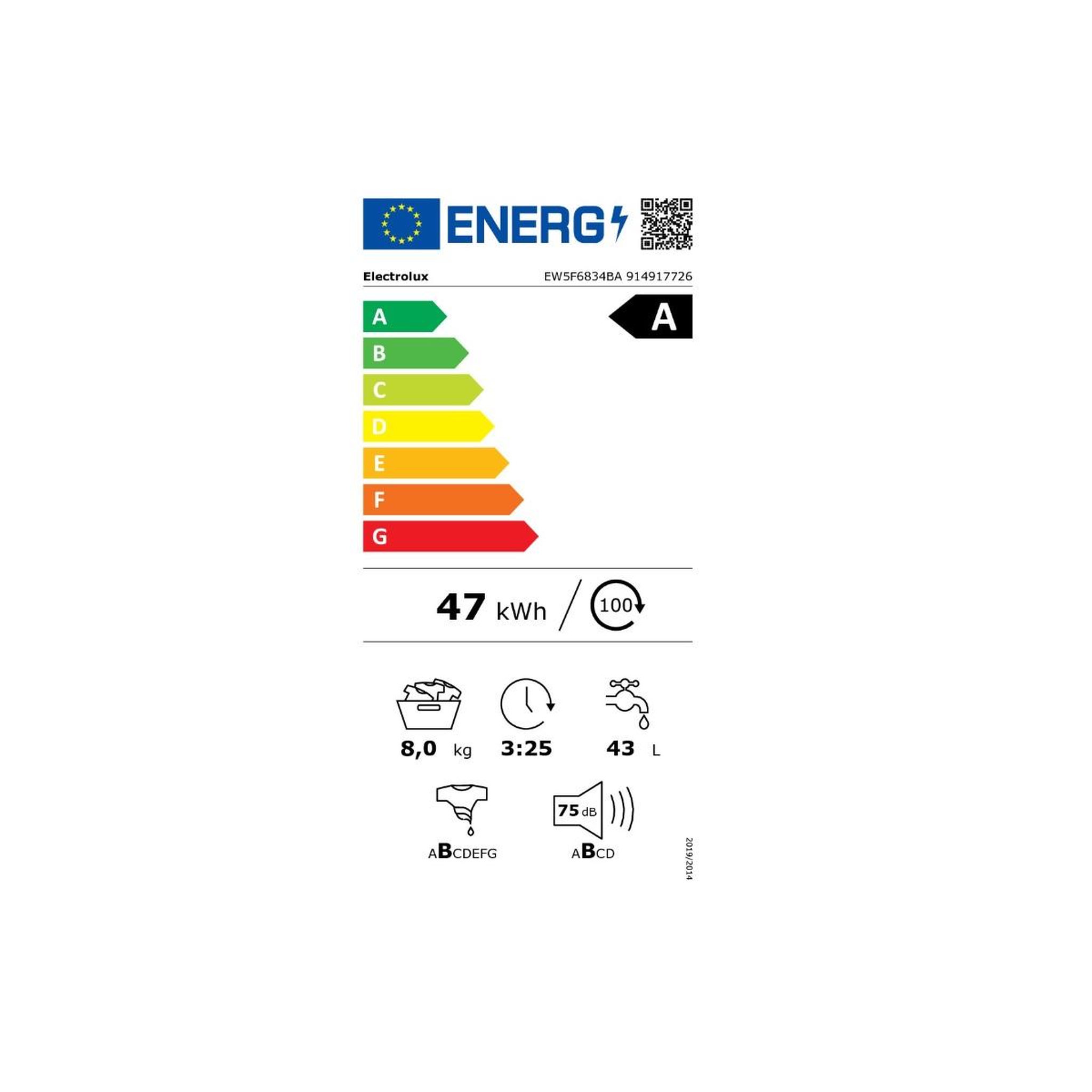 Voir la diapositive 2 : ELECTROLUX Lave-linge frontal 8kg 1400 tours/min - ew5f6834ba