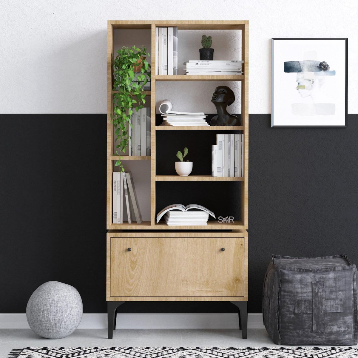 Habitat et Jardin Bibliothèque en bois  Fix  - 65 x 30 x 160 cm - Chêne, Noir