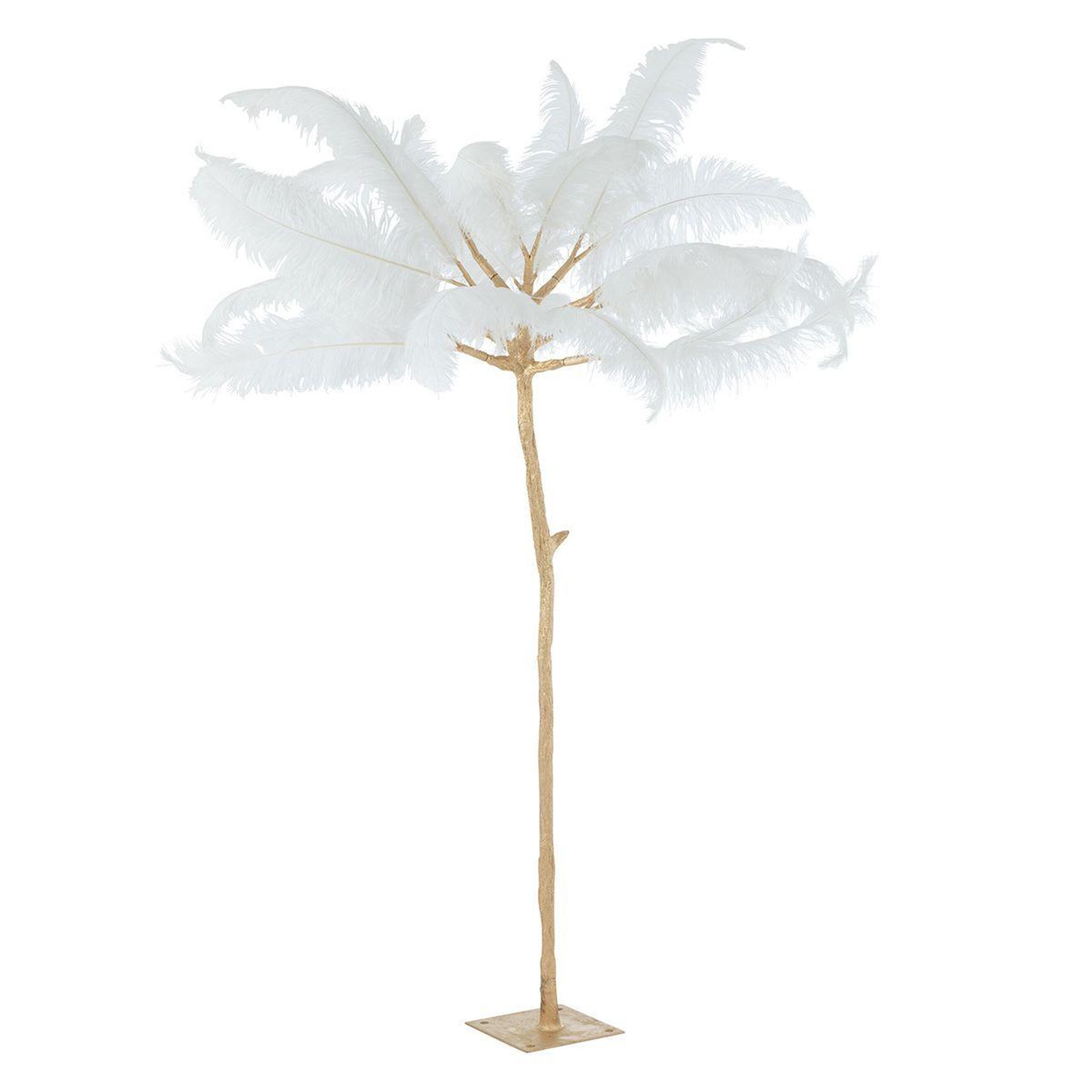 J-LINE Arbre déco en métal  plumes  190cm or & blanc