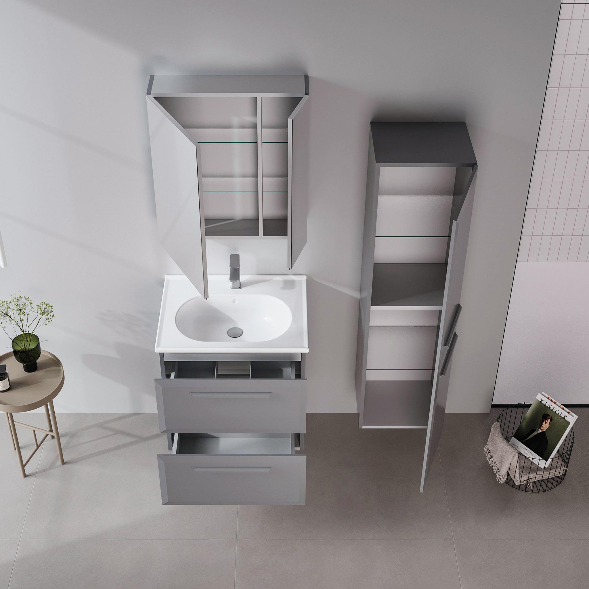 Voir la diapositive 3 : Habitat et Jardin Meuble Salle de Bain avec Miroir  Nuvola 60 v2  - 66 x 16 x 60 cm - Grey