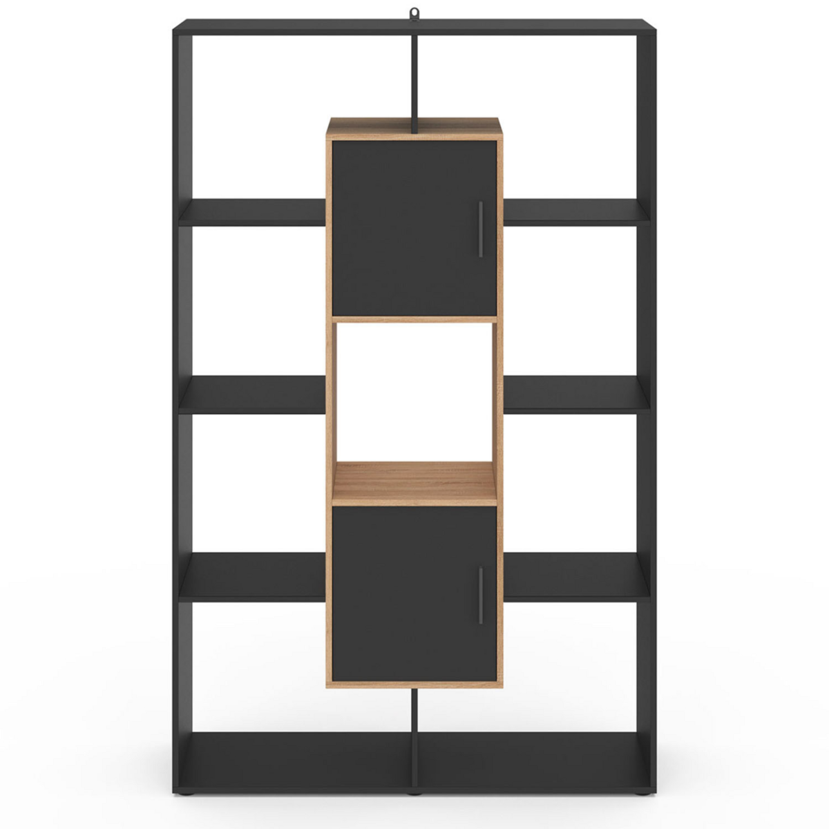 ID MARKET Etagère bibliothèque COLETTE avec 11 compartiments et 2 cases noir et effet bois 143 cm