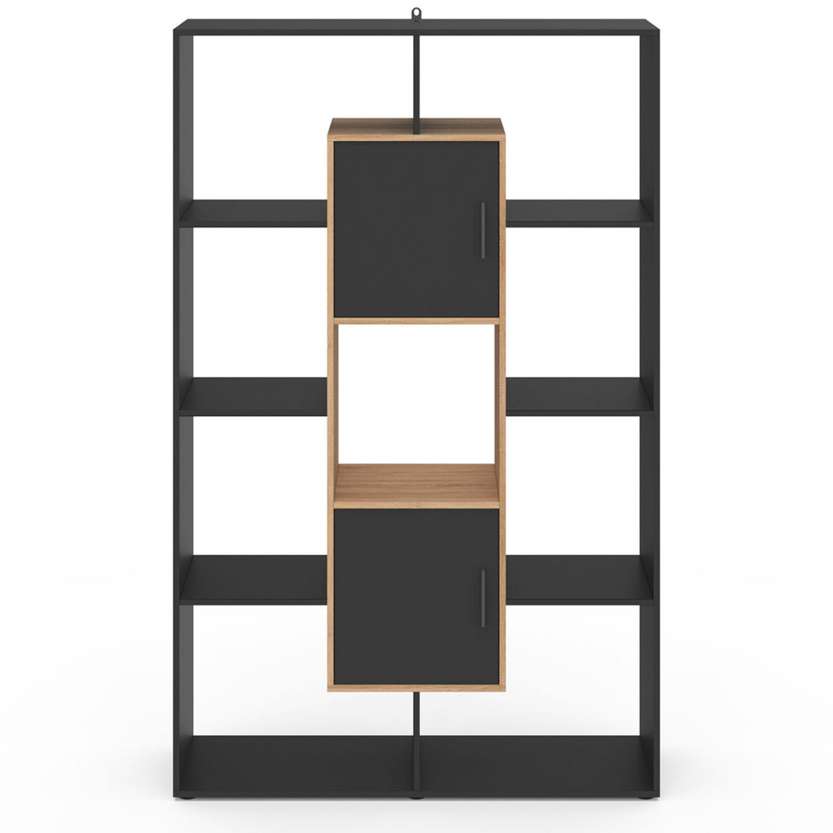 ID MARKET Etagère bibliothèque COLETTE avec 11 compartiments et 2 cases noir et effet bois 143 cm