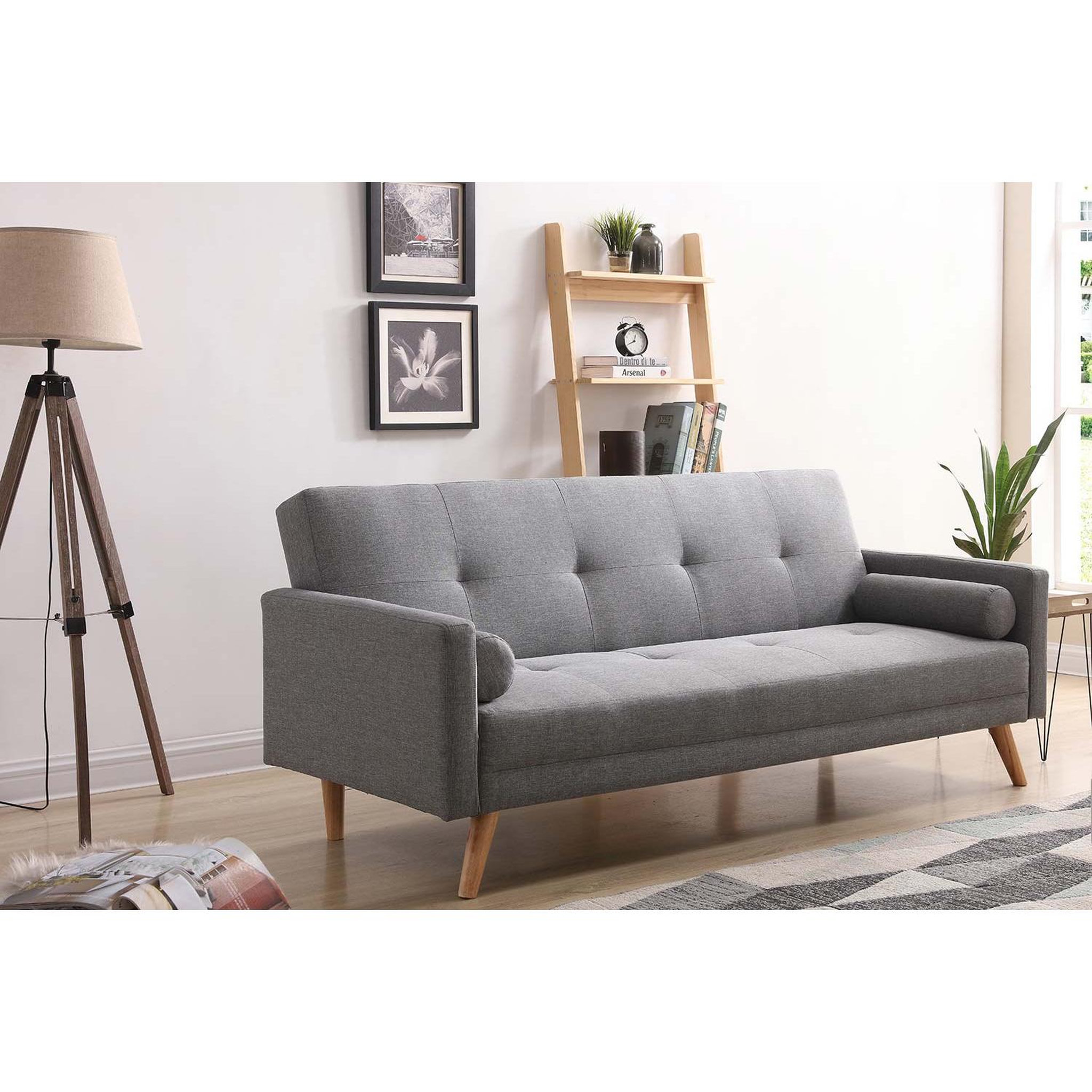 Voir la diapositive 3 : CONCEPT USINE Canapé convertible 3 places en tissu gris  WOODEN