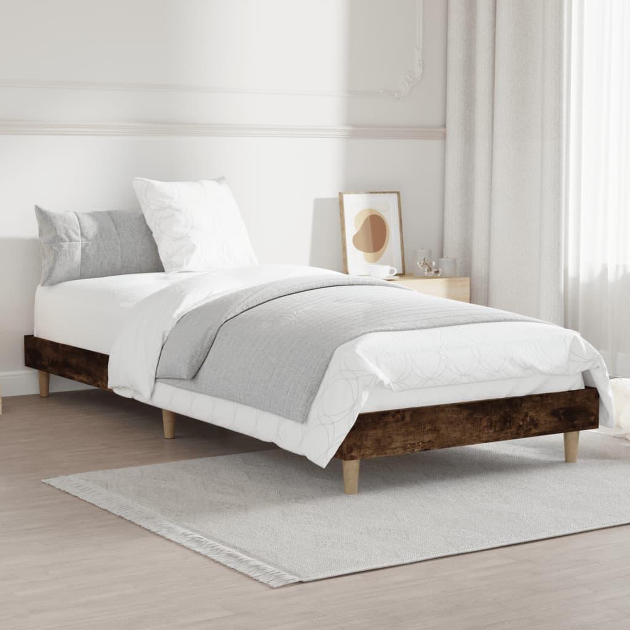 Voir la diapositive 4 : VIDAXL Cadre de lit chene fume 75x190 cm bois d'ingenierie