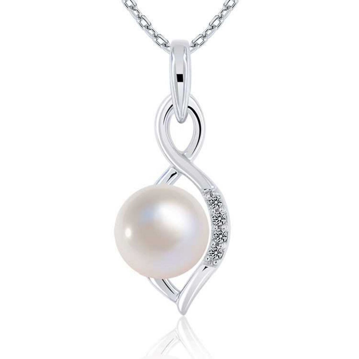 PLANETYS Collier Perle de Culture Argent 925 Rhodié Femme et Oxydes de Zirconium blancs