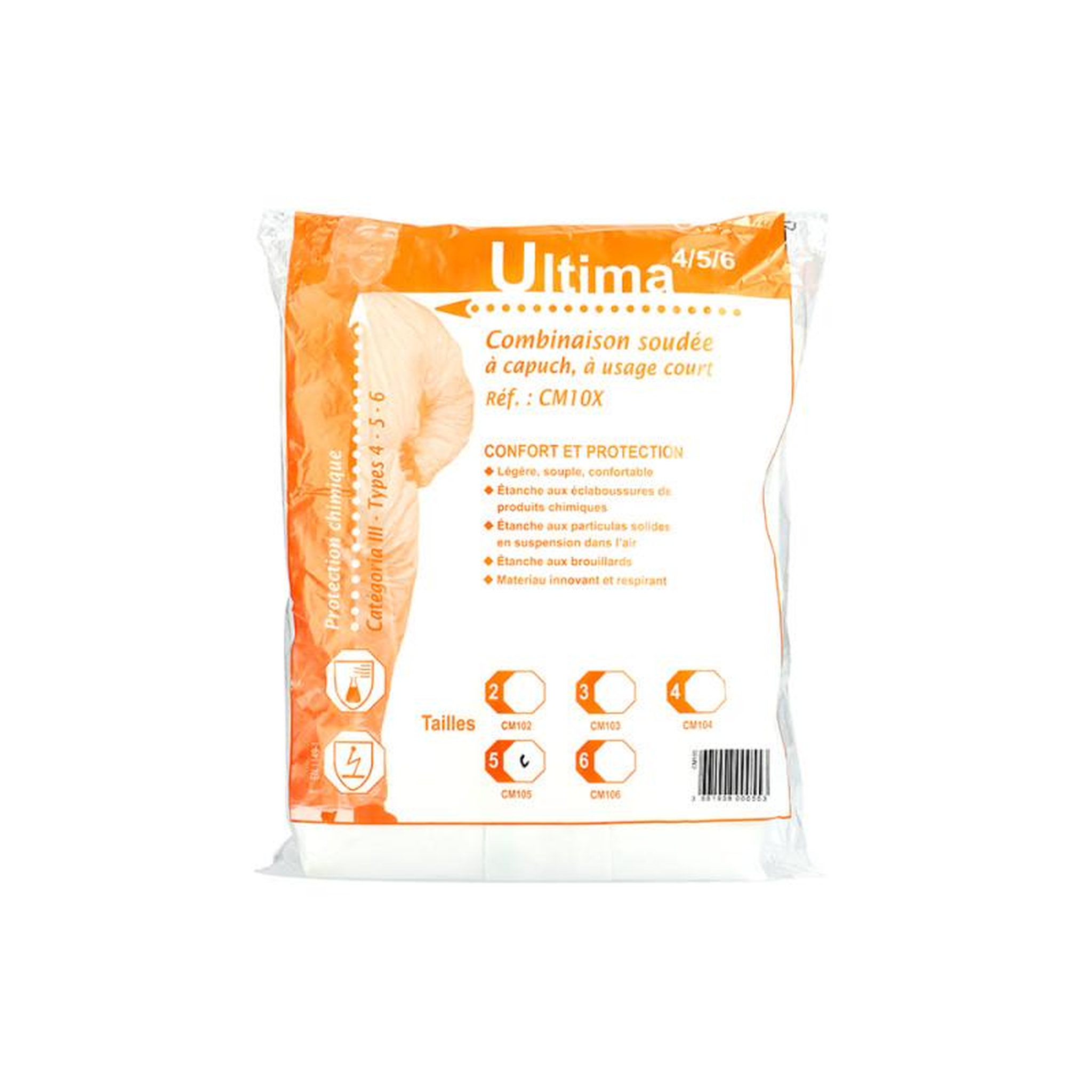 Voir la diapositive 3 : SEGETEX-EIF Combinaison jetable Ultima Tec type 4 5 6 blanche T2XL SEGETEX EIF CM105