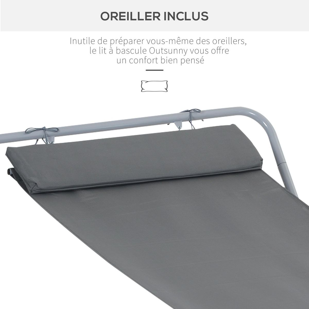 HOMCOM Bain de soleil transat de jardin bascule hamac 212L x 130l x 60H cm gris