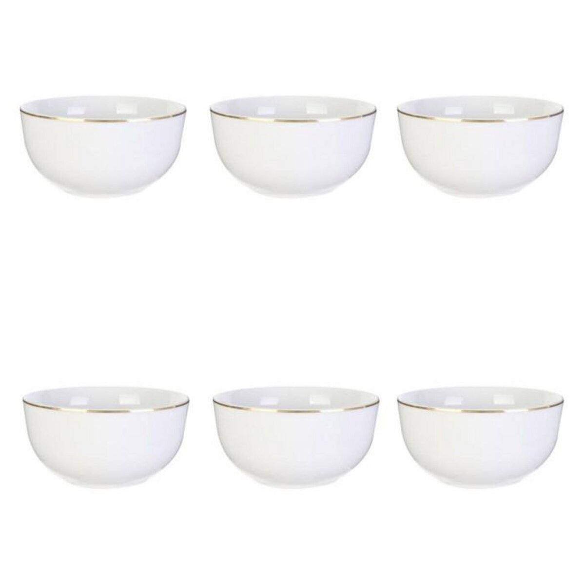Paris Prix Lot de 6 Bols Déco  Liseré Doré  14cm Blanc