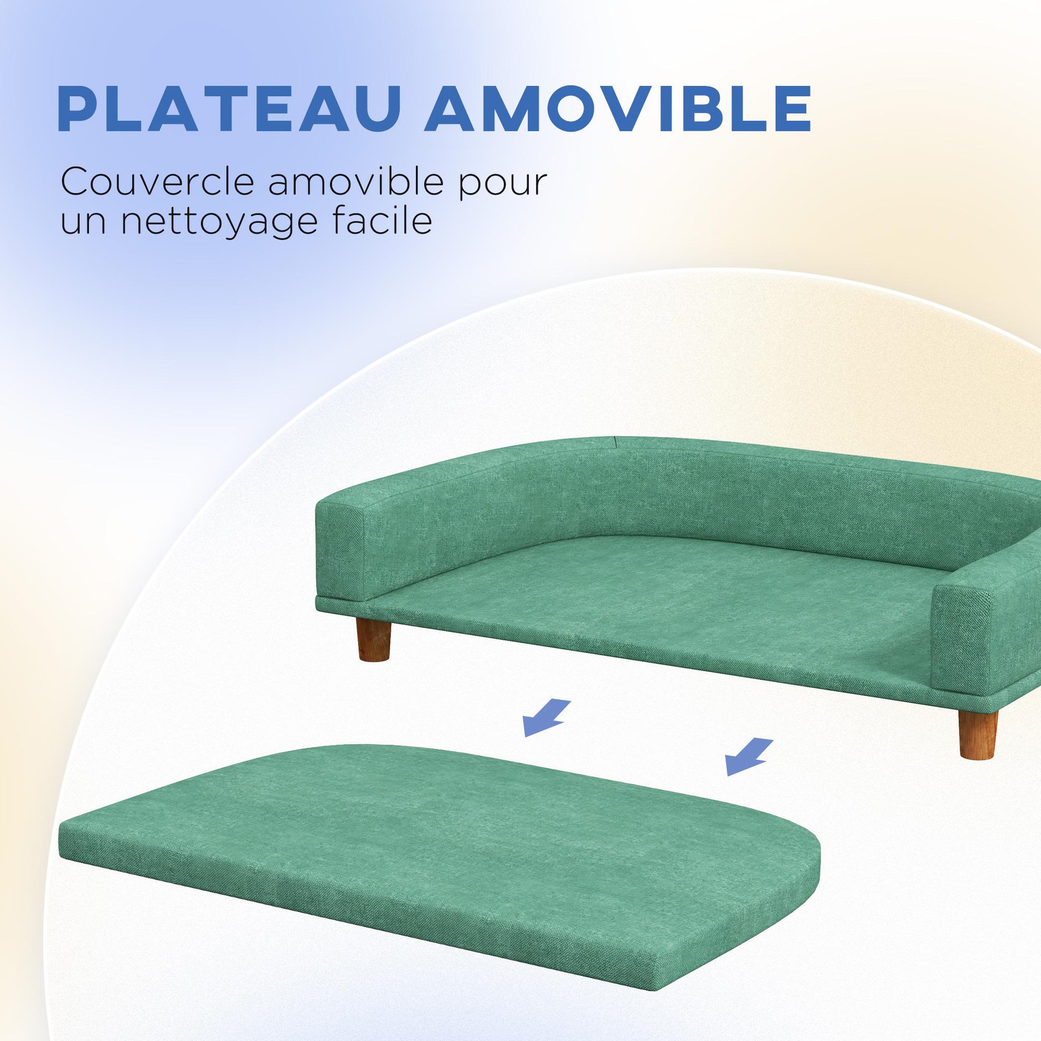 Voir la diapositive 5 : PAWHUT Canapé chien lit pour chien design scandinave coussin déhoussable dim 98l x 67l x 25h cm pieds bois tissu polyester vert