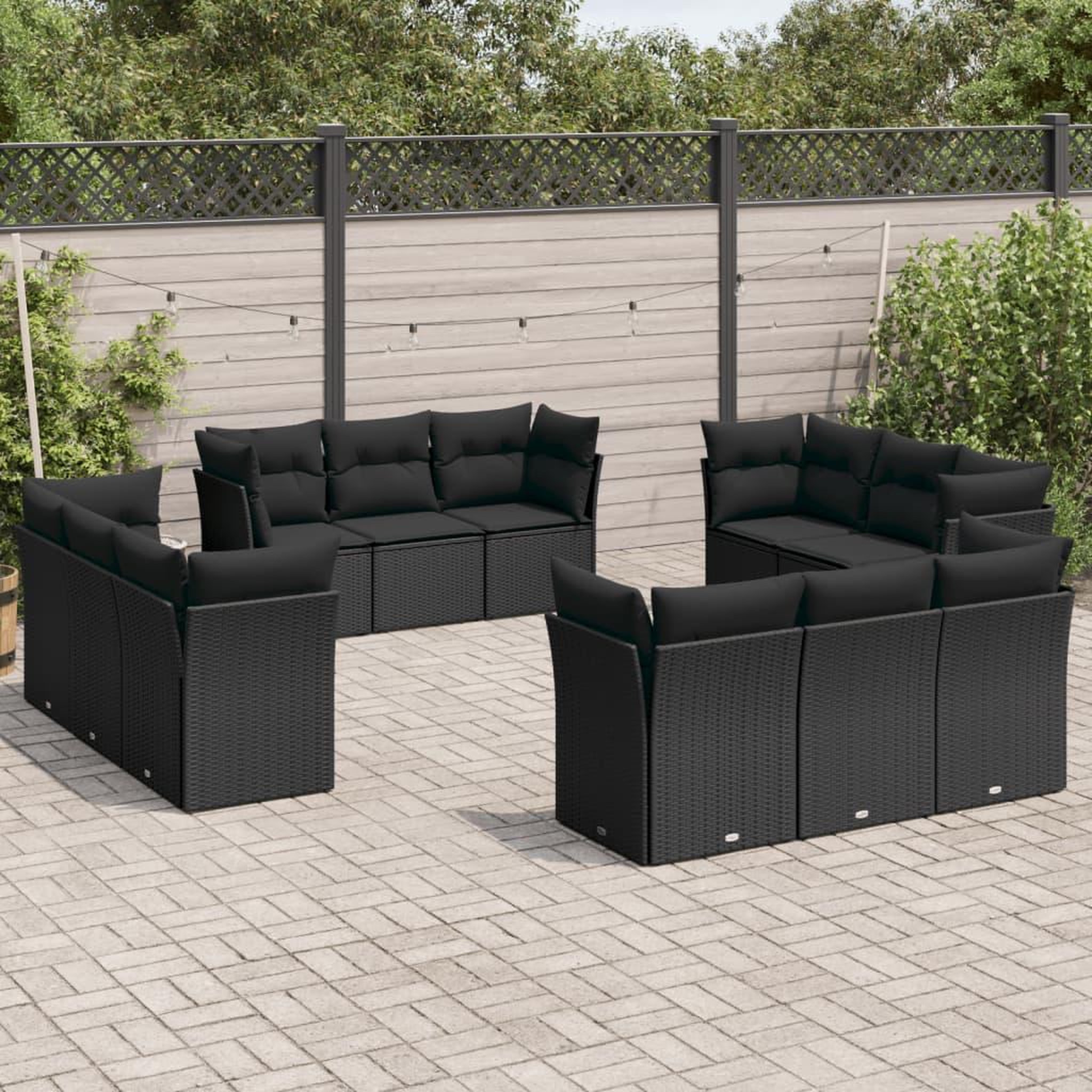 VIDAXL Salon de jardin 12 pcs avec coussins noir resine tressee