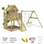 FATMOOSE Aire de jeux Portique bois DonkeyDome avec balançoire et toboggan vert pomme Maison enfant extérieure avec bac à sable, échelle d'escalade & accessoires de jeux