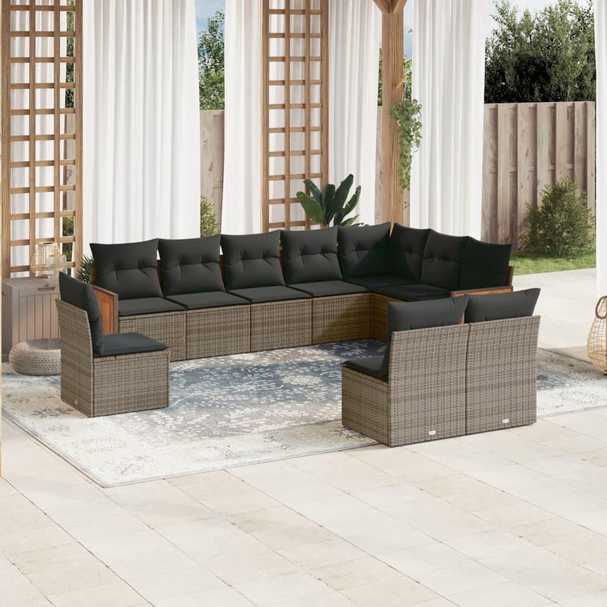 VIDAXL Salon de jardin avec coussins 10 pcs gris resine tressee