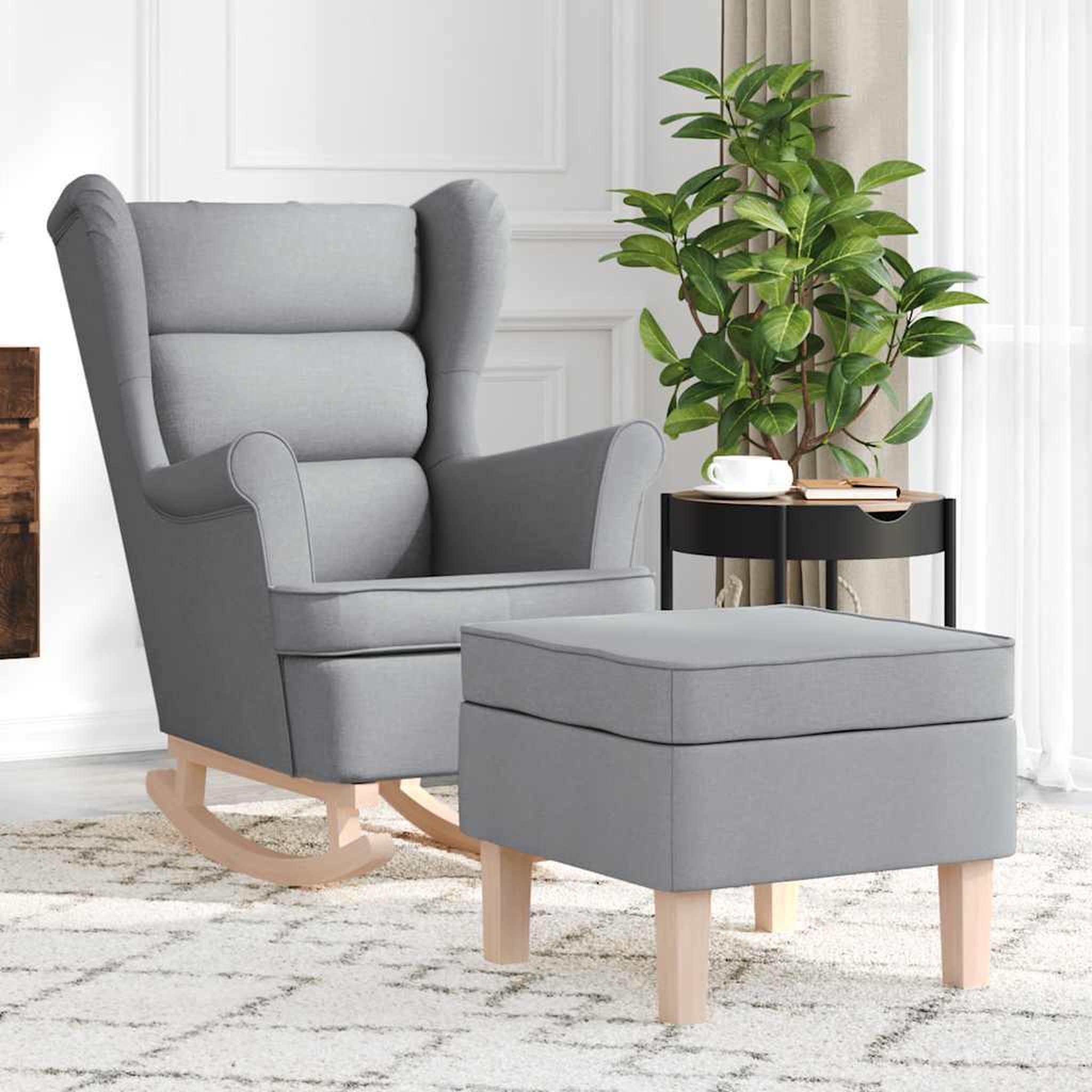VIDAXL Chaise a bascule avec repose-pied Gris clair Tissu