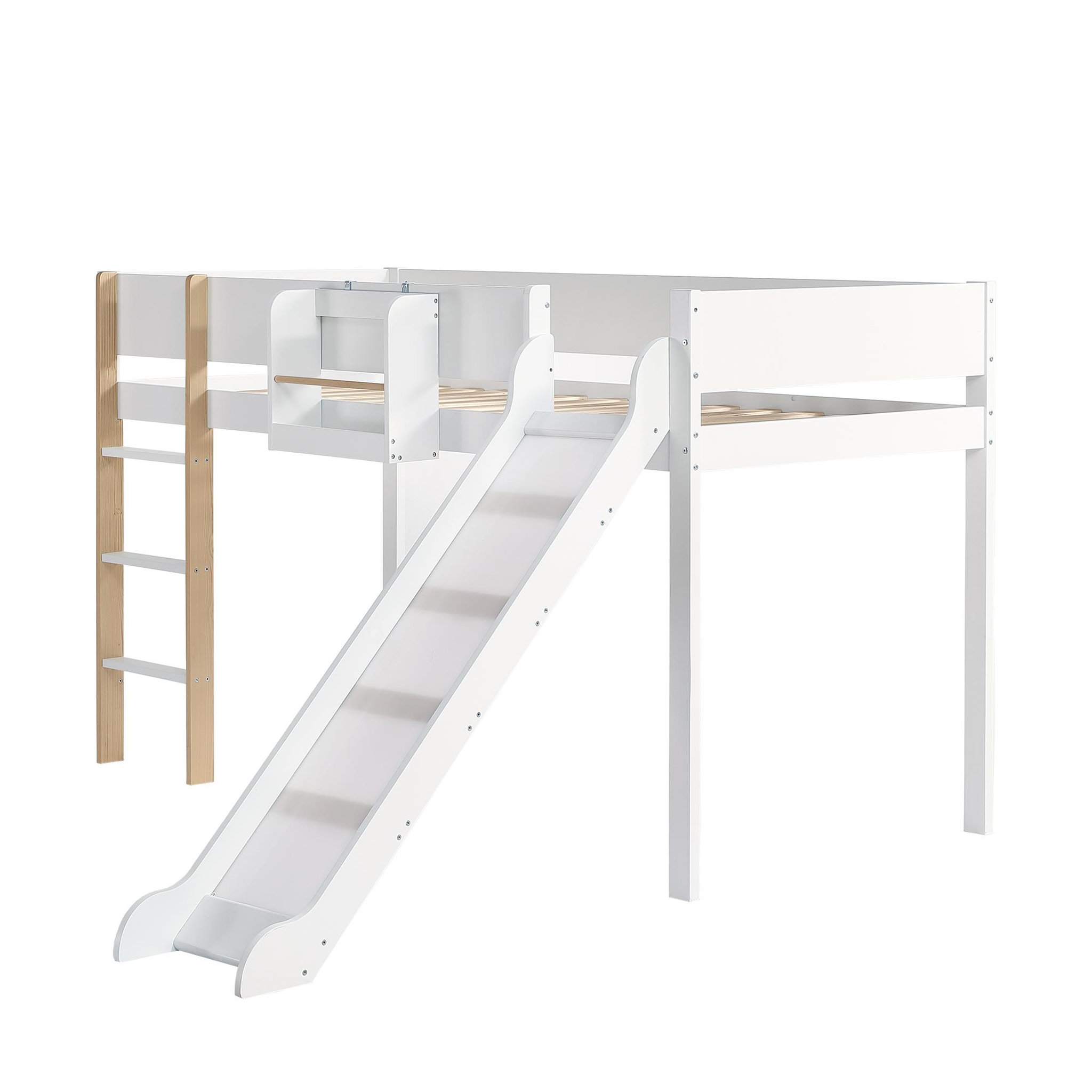 Voir la diapositive 5 : MERAX Lit enfant mi hauteur 90x200cm pin coloris blanc+naturel