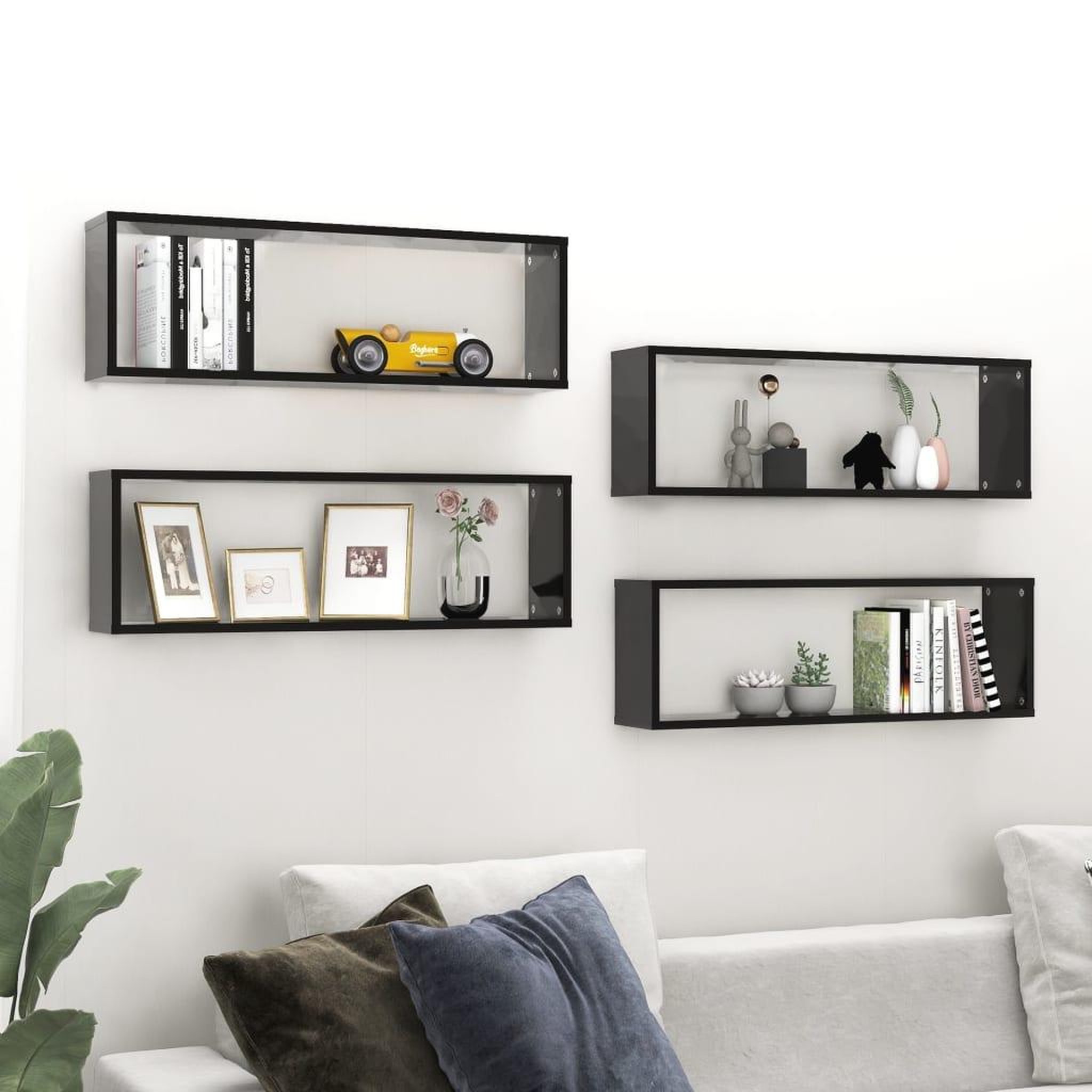 Voir la diapositive 1 : VIDAXL Etageres cube murales 4 pcs Noir 80x15x26,5cm bois d'ingenierie