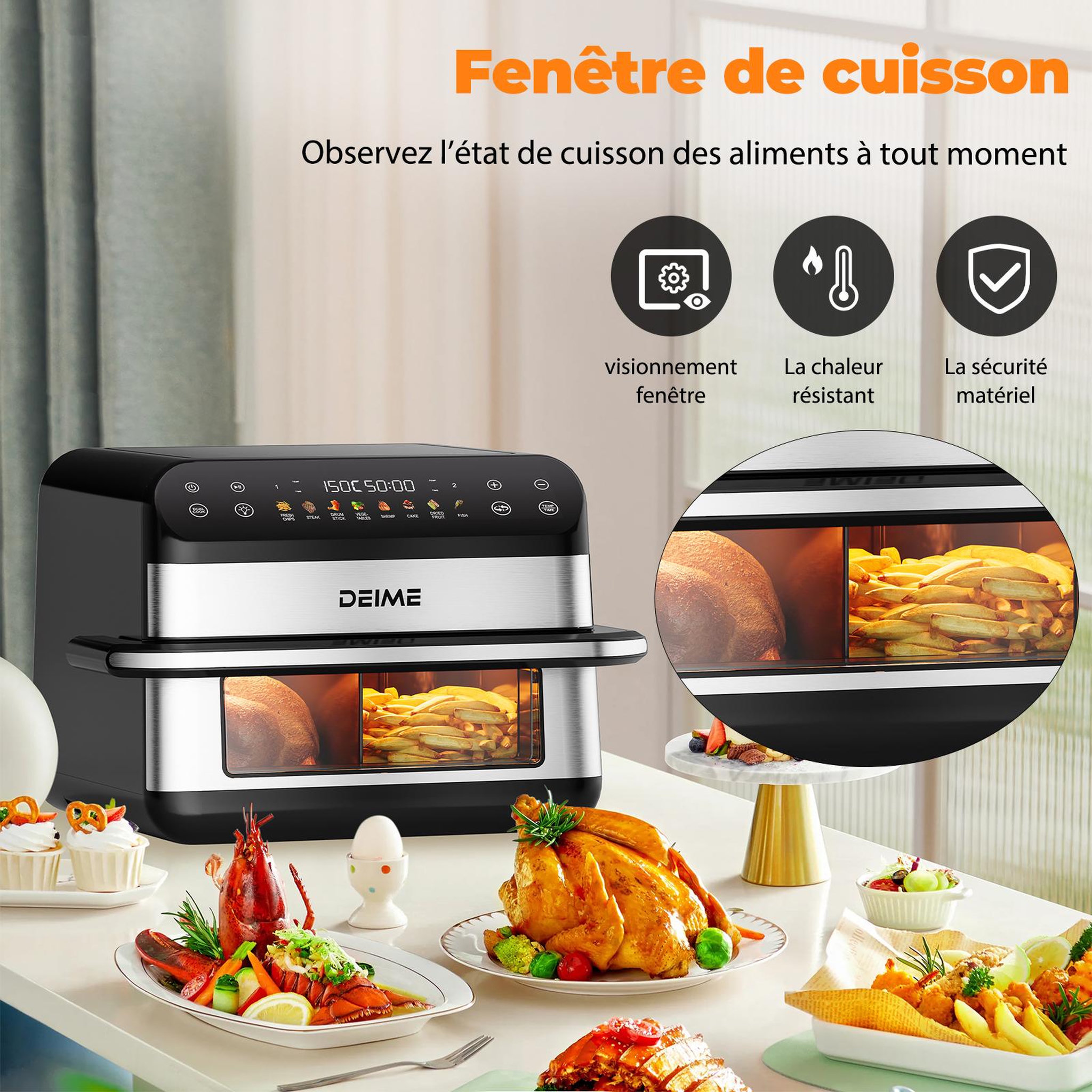 Voir la diapositive 2 : DEIME DEIME 10 l 2400 w double bac avec fenêtre de cuisson – inox