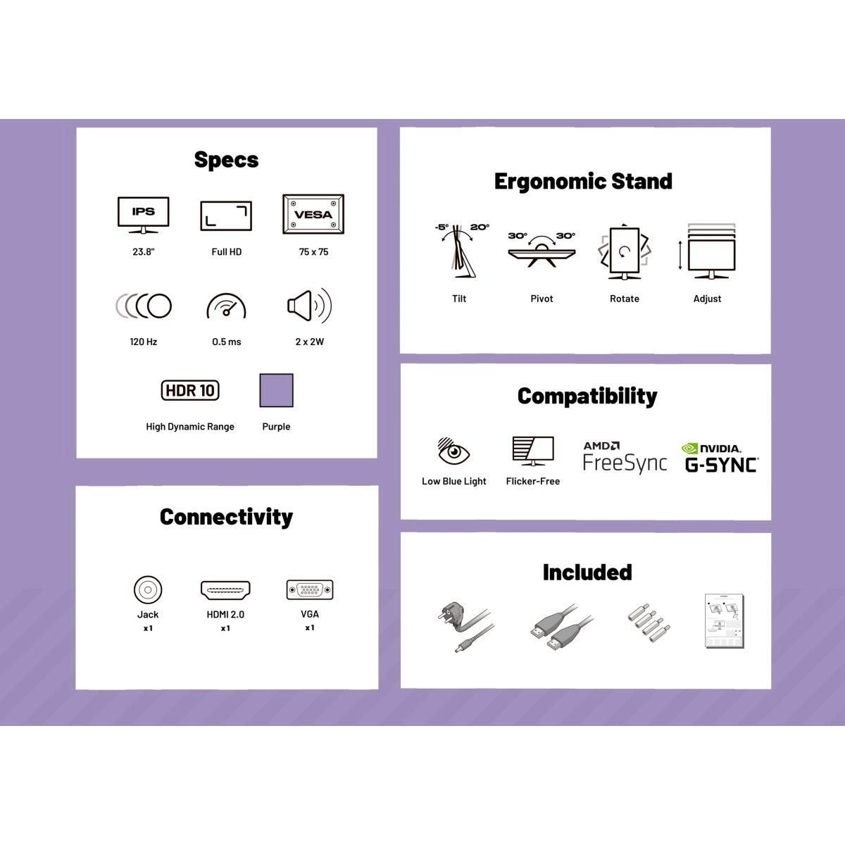 JAPANNEXT Ecran PC Gamer JN-IPS238G120F-HSP-Lila 24''