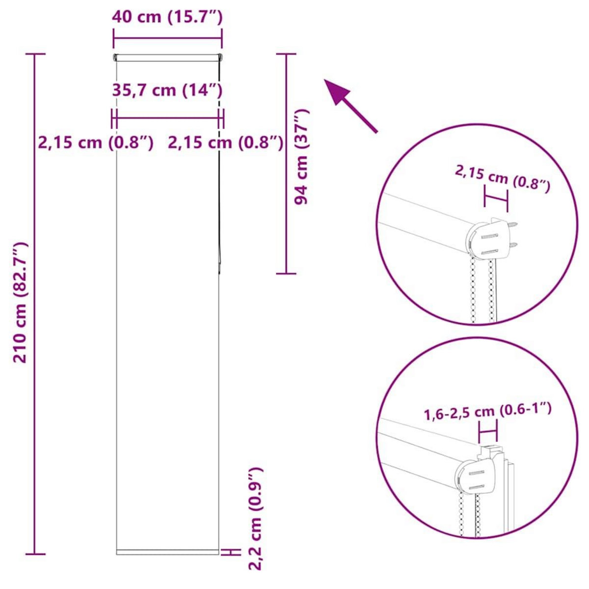 VIDAXL Store enrouleur occultant largeur du tissu 35,7 cm polyester