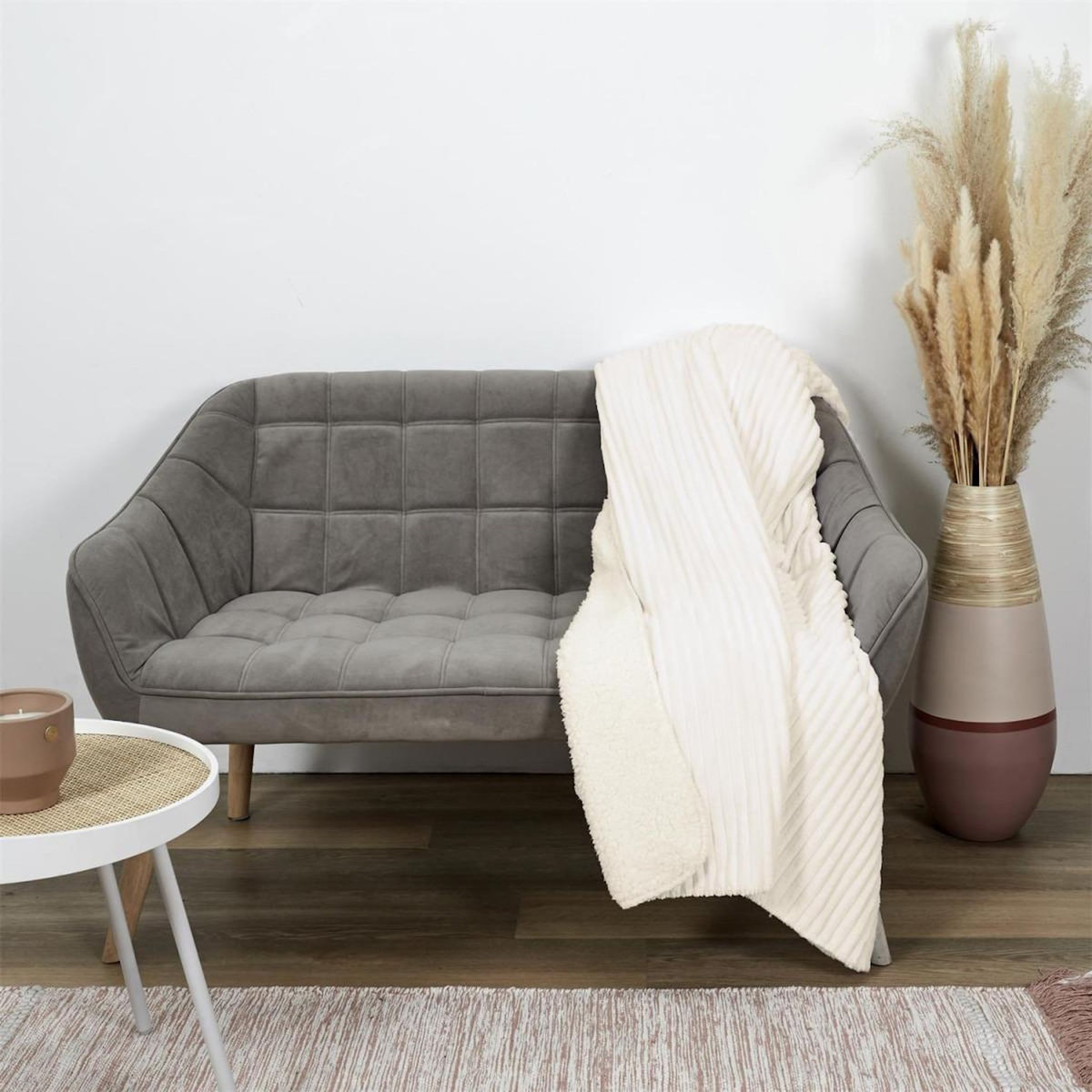 Paris Prix Plaid Flanelle Côtelé  Sherpa  180x220cm Écru