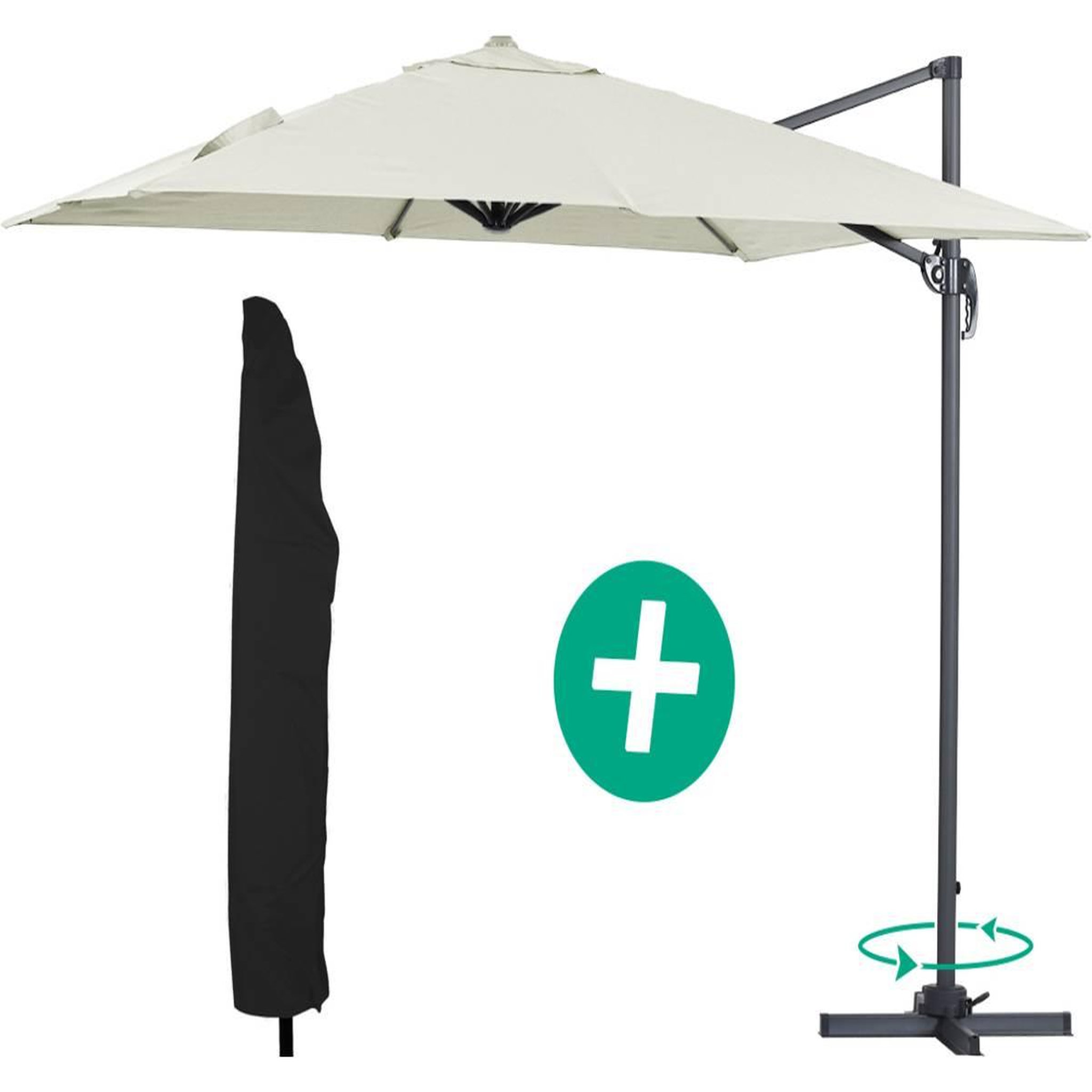 Voir la diapositive 1 : Habitat et Jardin Parasol jardin déporté alu  sun 3  - carré - 3 x 3 m - ecru + housse de protection