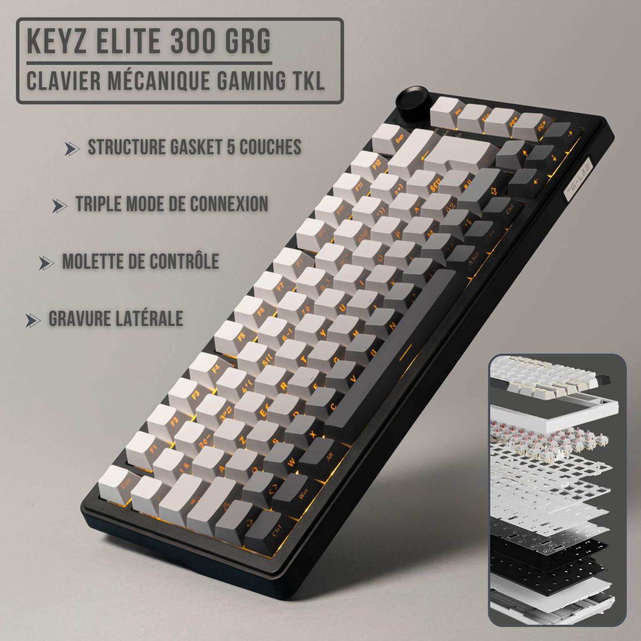 Voir la diapositive 2 : THE G-LAB Clavier gamer sans fil keyz elite 300 rgb triple mode gris