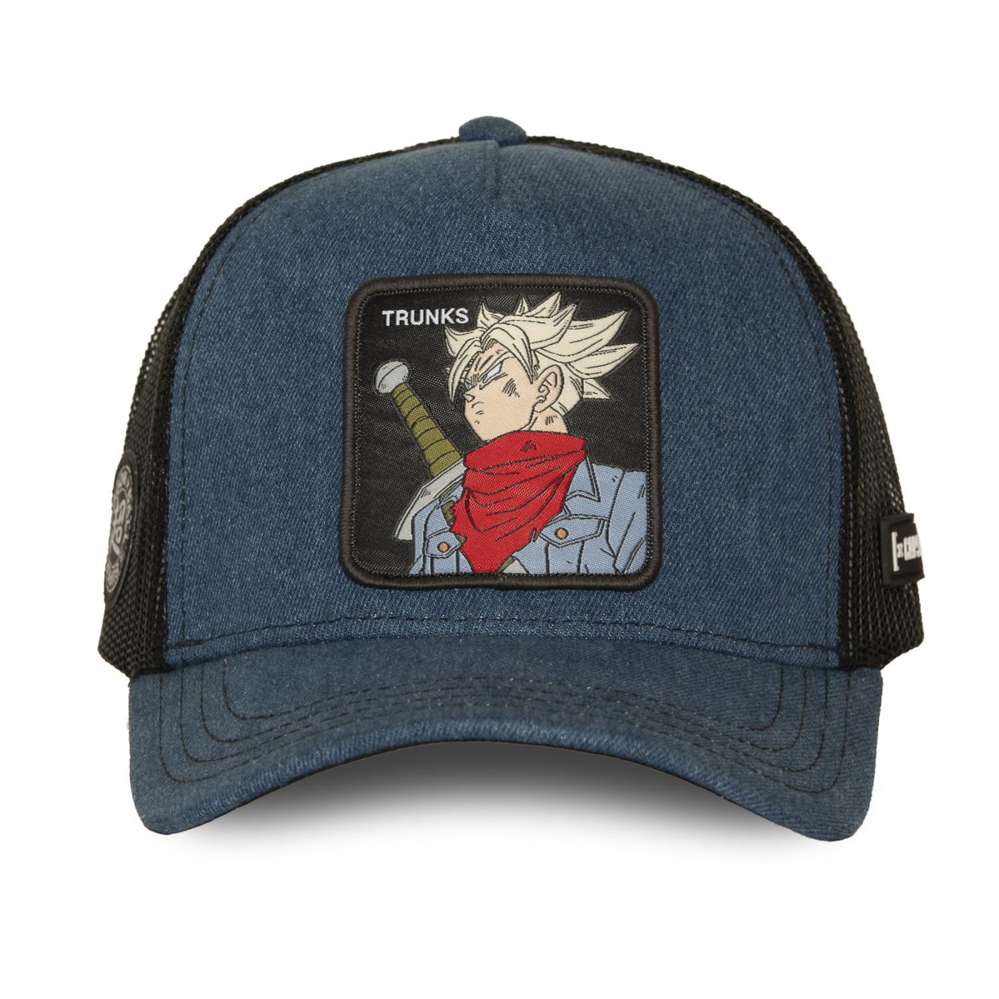 Voir la diapositive 2 : CAPSLAB Casquette trucker avec filet et patch dragon ball super trunks