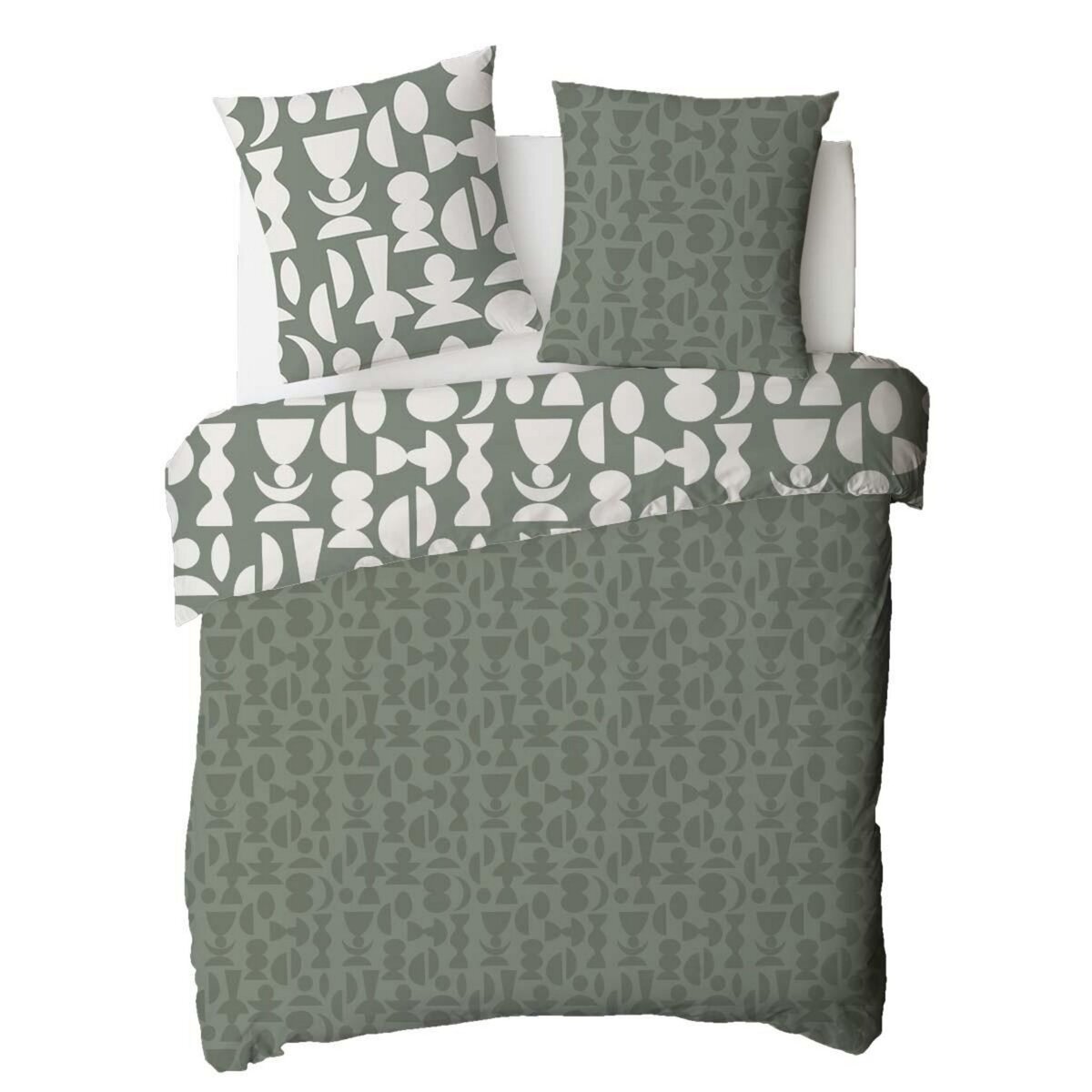 FUTURE HOME Parure de lit 2 personnes en coton 57 fils imprimé vert