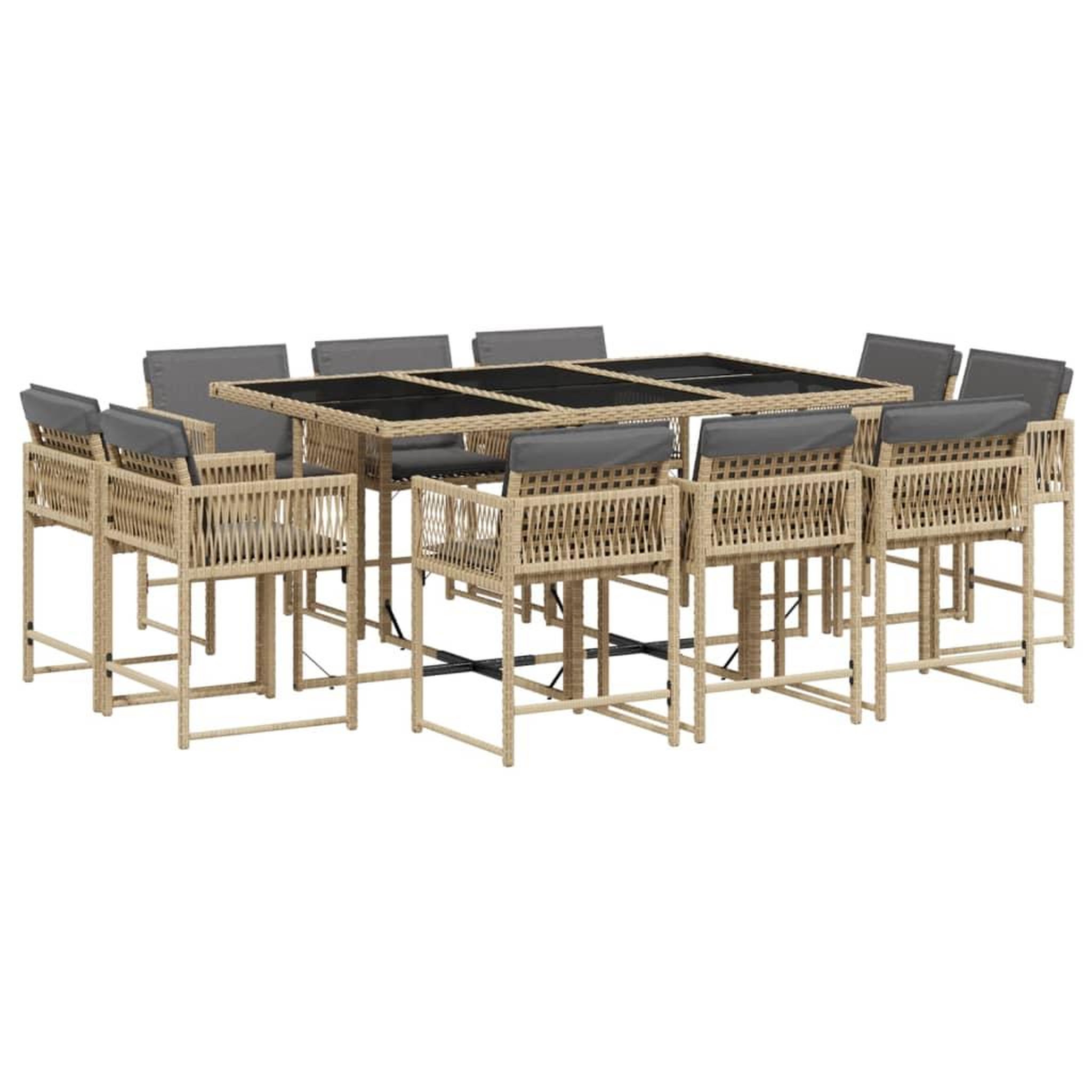 Voir la diapositive 2 : VIDAXL Ensemble a manger de jardin et coussins 11 pcs melange beige