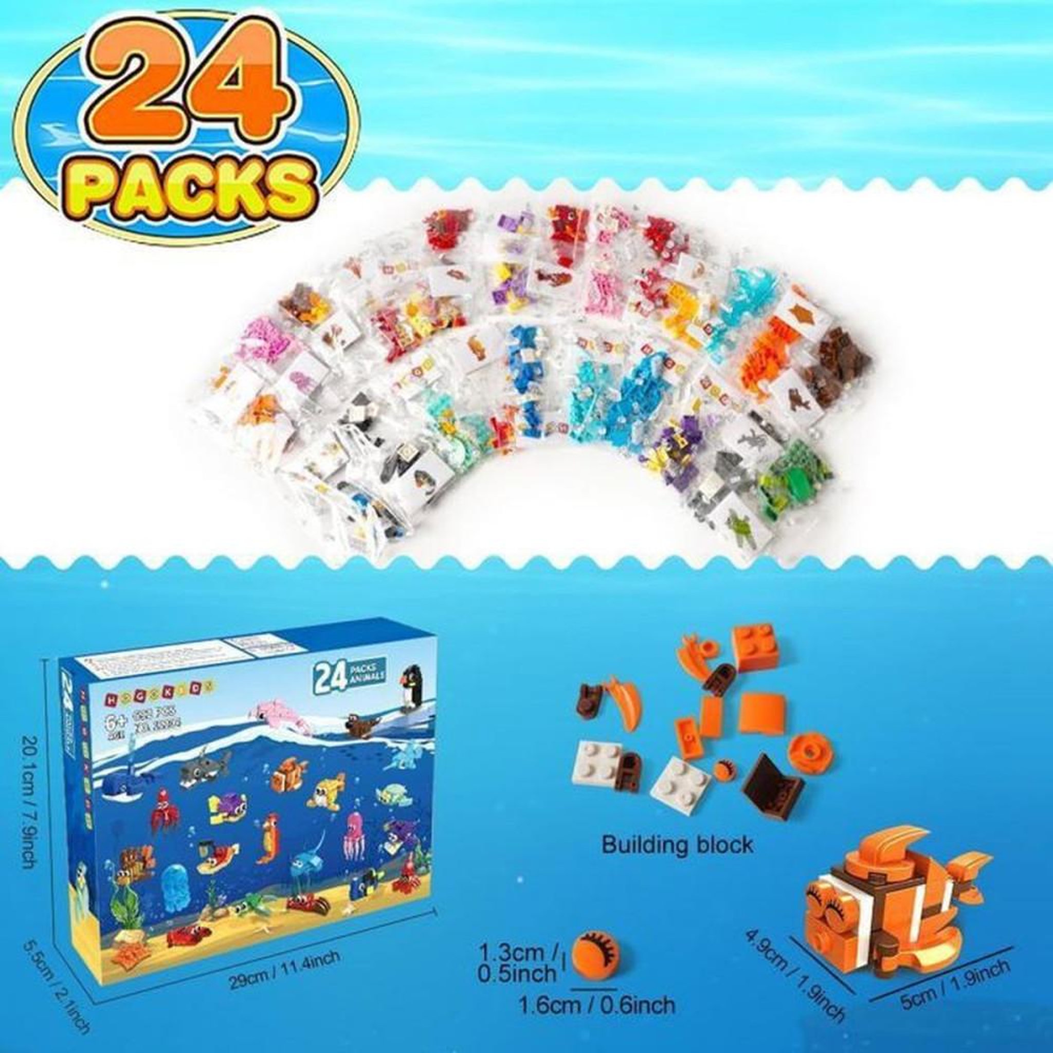 Voir la diapositive 3 : Coffret mini animaux marins en blocs ABS 24 kits, 629 pièces, 6-12 ans