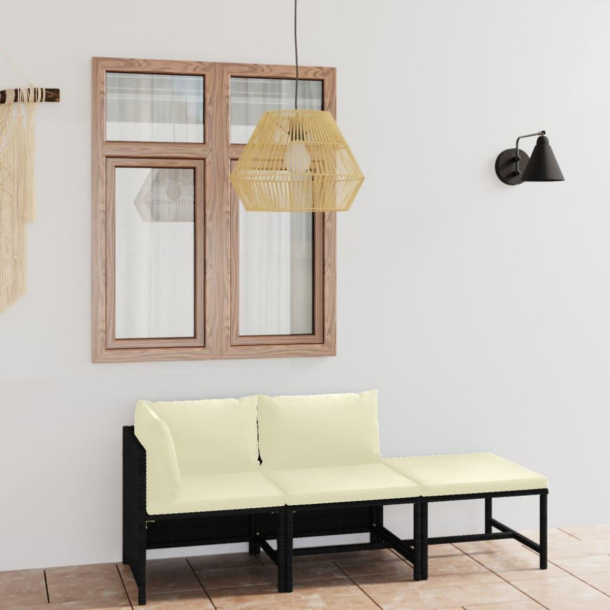 VIDAXL Salon de jardin 3 pcs avec coussins Resine tressee Noir