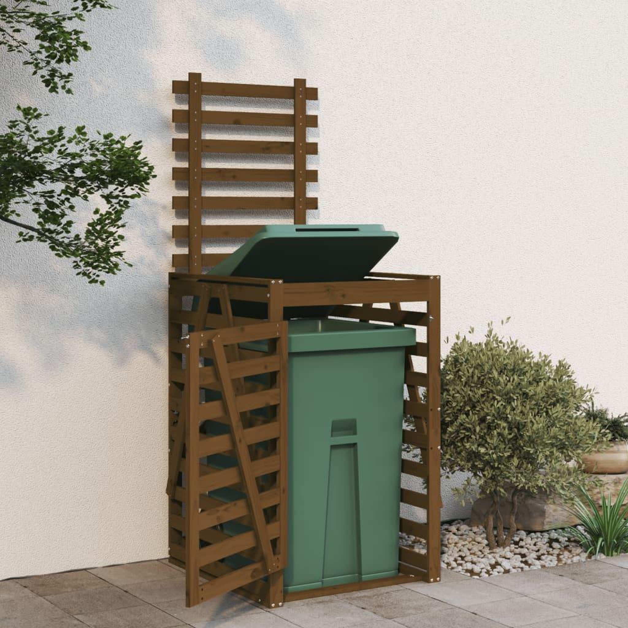 Voir la diapositive 3 : VIDAXL Abri pour poubelle sur roulettes marron miel bois massif de pin