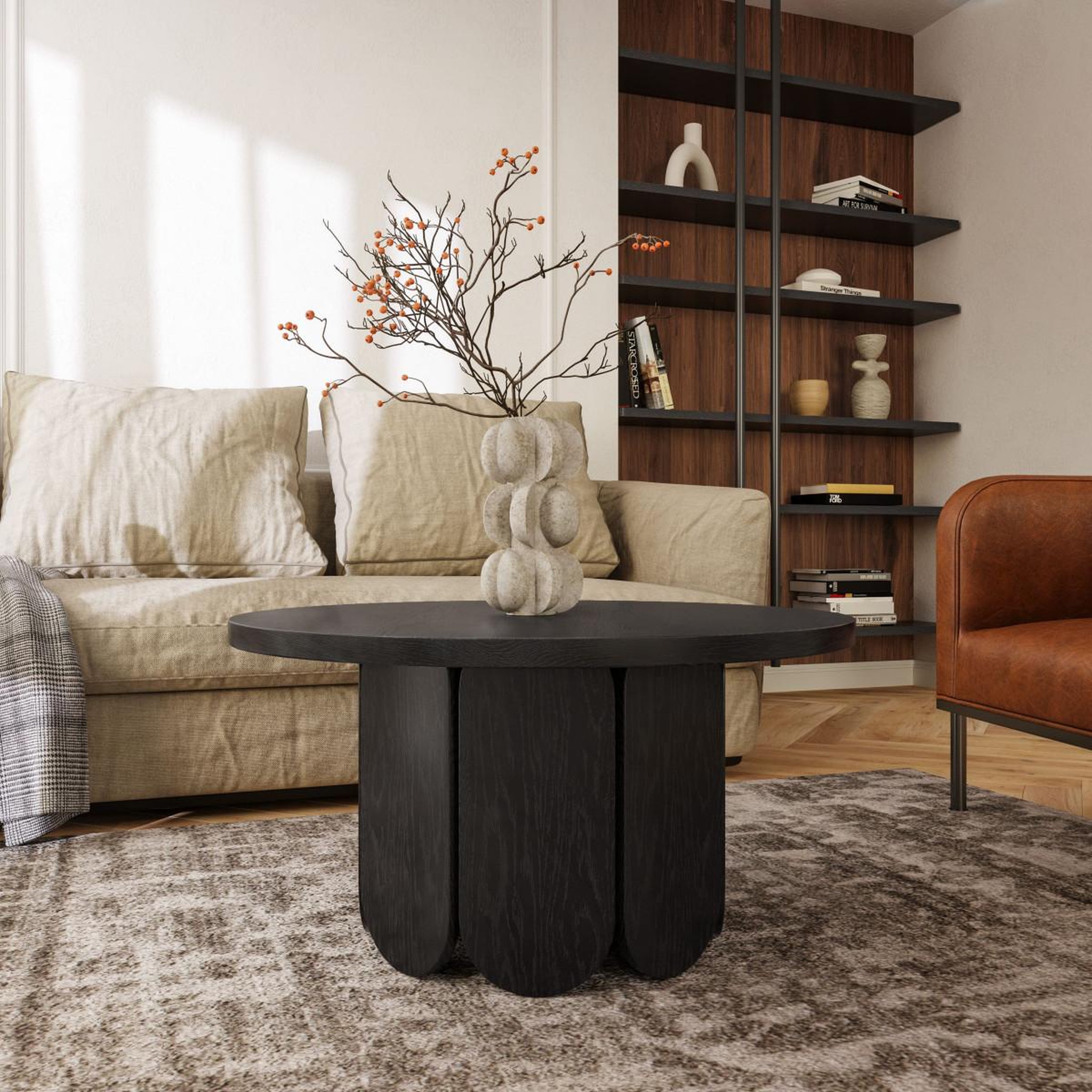 Voir la diapositive 3 : Paris Prix Table basse ronde design  soft  78cm chêne & noir