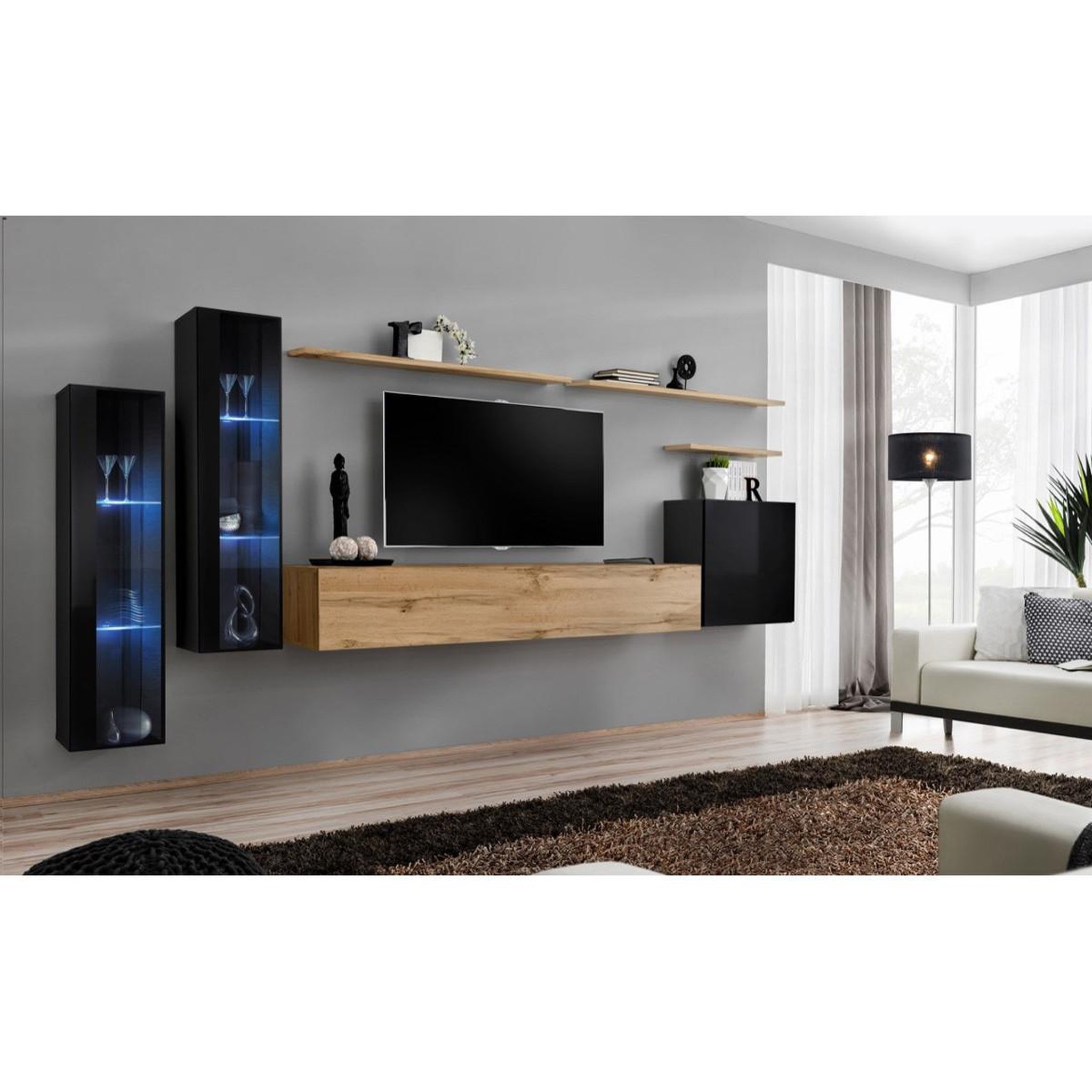 Voir la diapositive 2 : Paris Prix Meuble tv mural design  switch xi  330cm noir & naturel