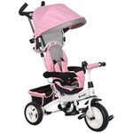 HOMCOM Tricycle enfant évolutif pare-soleil pliable canne télescopique amovible acier rose