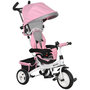 Voir la diapositive 1 : HOMCOM Tricycle enfant évolutif pare-soleil pliable canne télescopique amovible acier rose