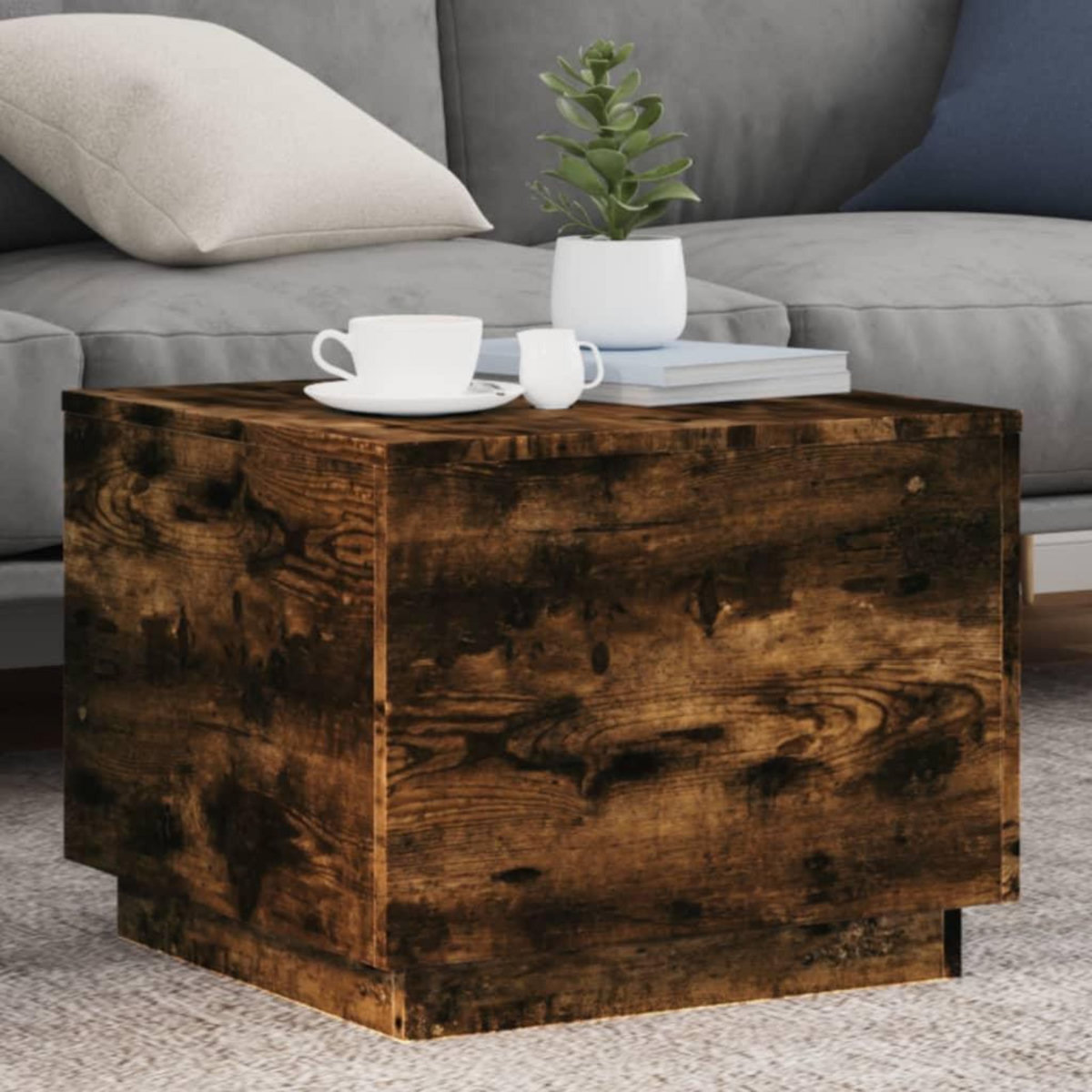 VIDAXL Table basse avec lumieres LED chene fume 50x50x40 cm