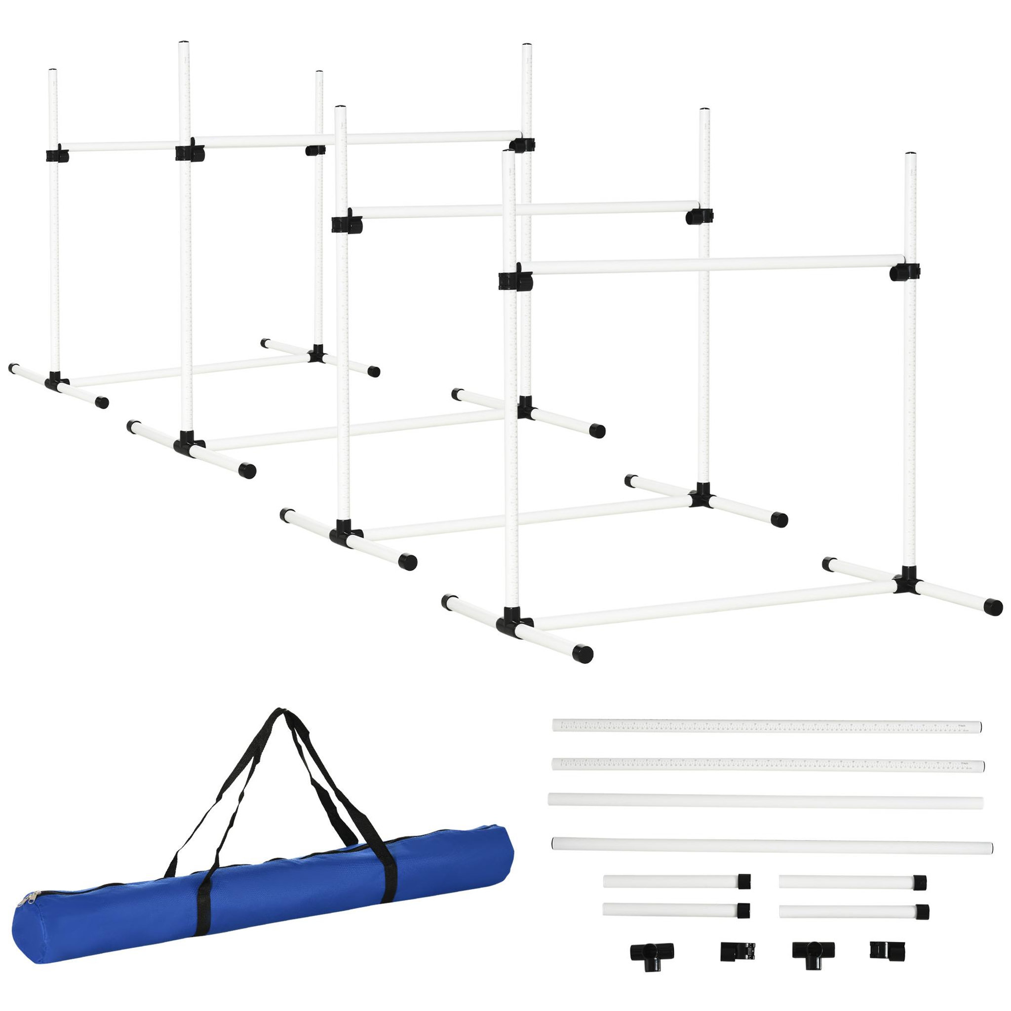 PAWHUT Agility sport pour chiens set de 4 obstacles professionnels avec système de maintien au sol sac transport fourni blanc noir