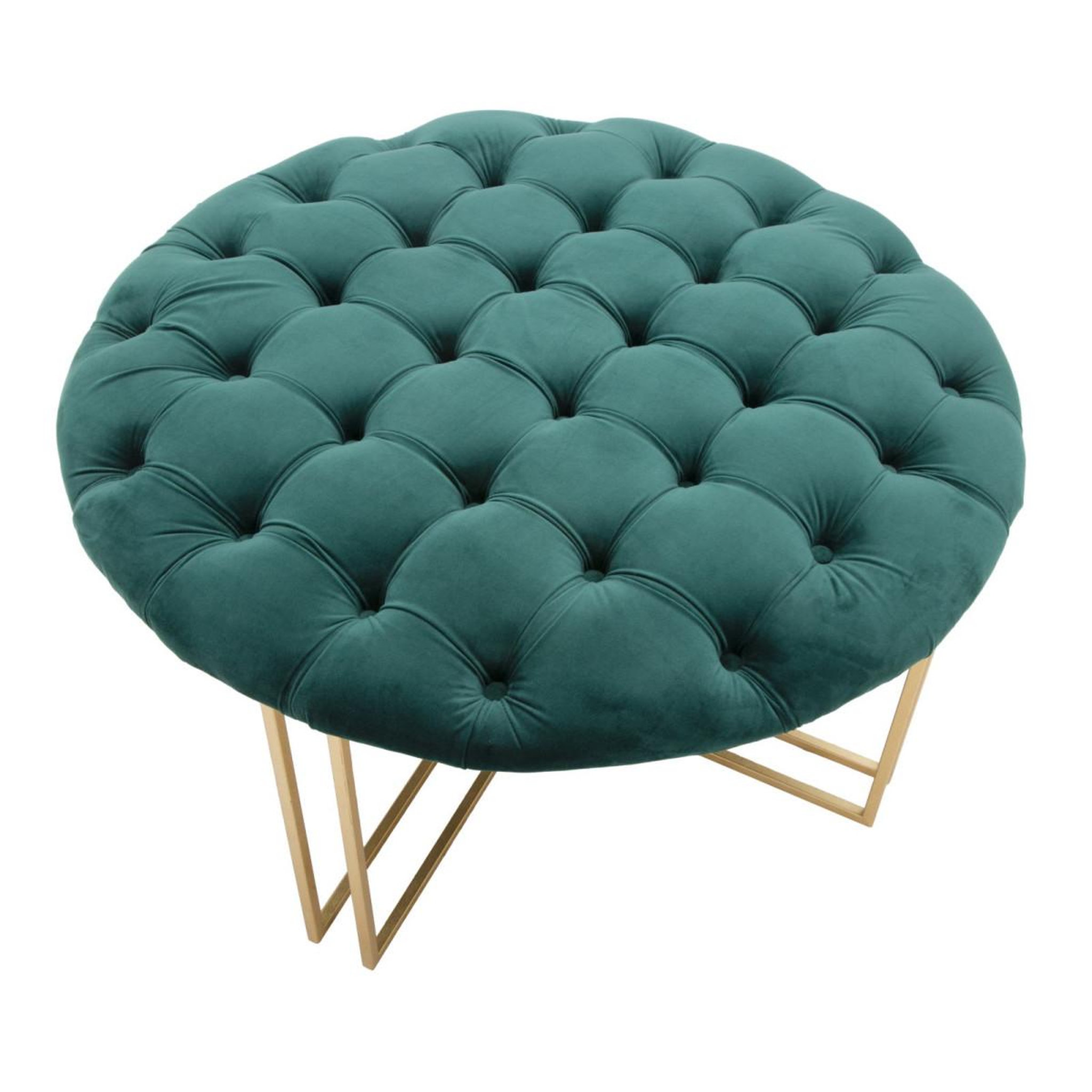 Voir la diapositive 3 : Paris Prix Pouf capitonné en velours  puffy  90cm vert & or