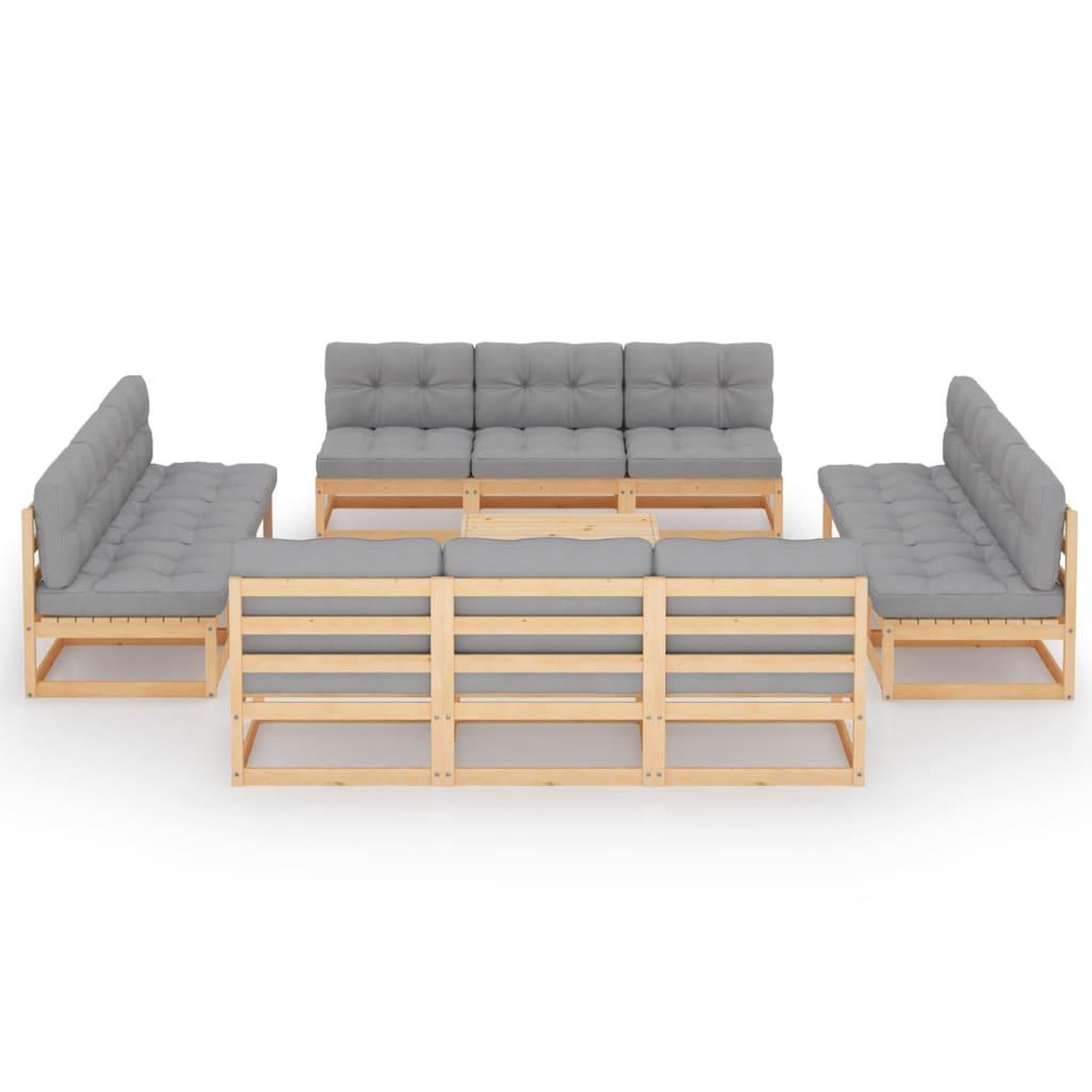 Voir la diapositive 2 : VIDAXL Salon de jardin 13 pcs avec coussins Bois de pin massif