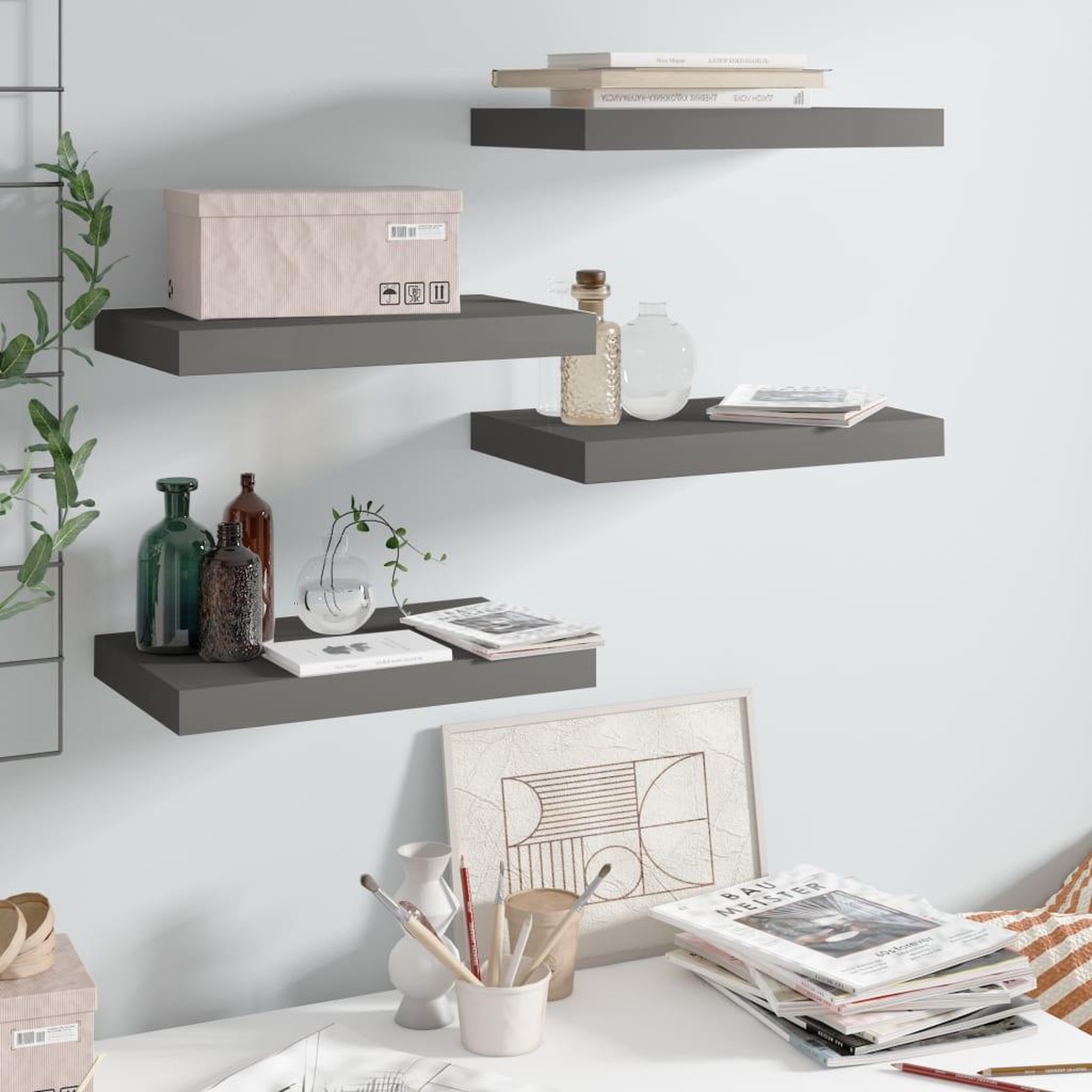 Voir la diapositive 1 : VIDAXL Etagere murale flottante 4 pcs Gris brillant 40x23x3,8 cm MDF