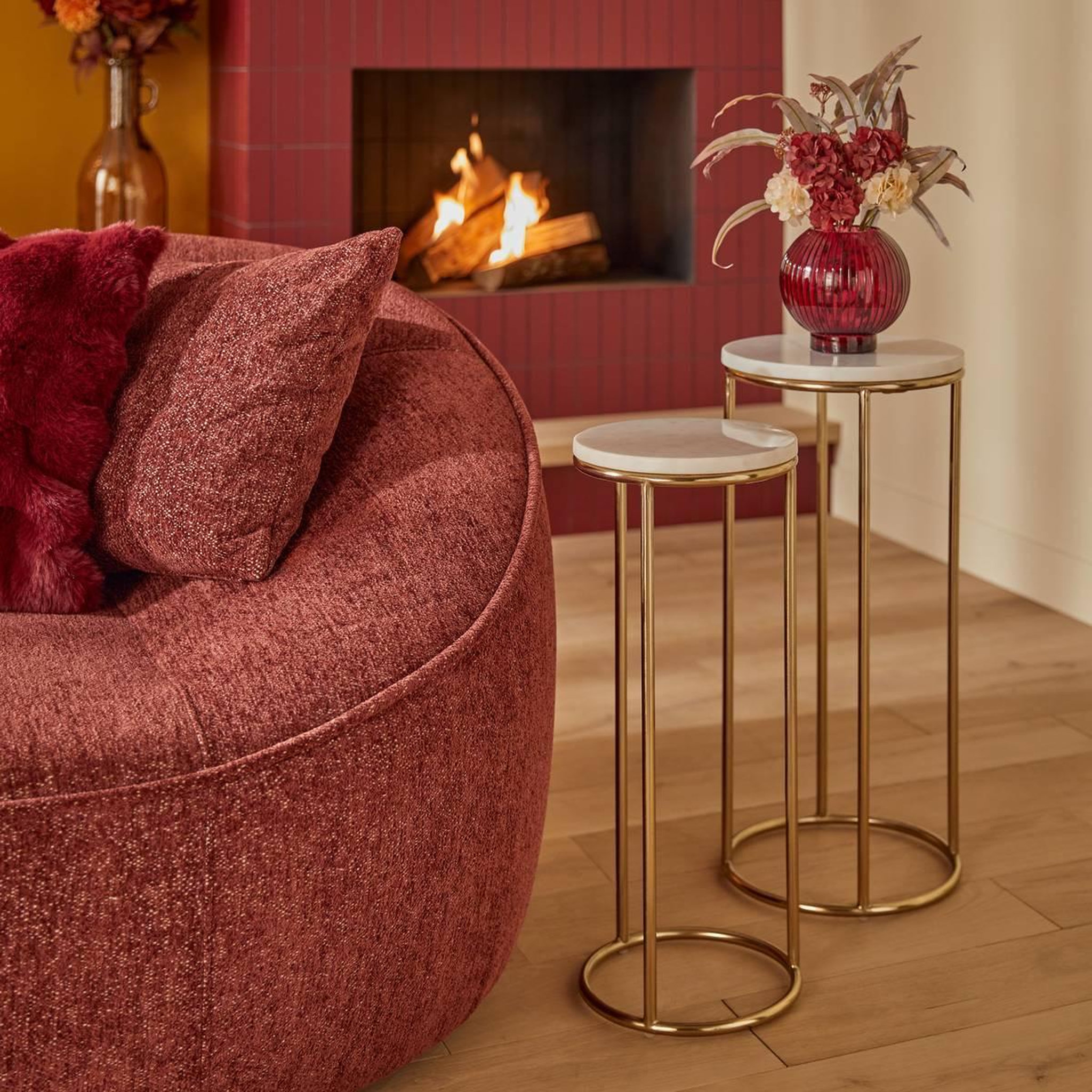 Voir la diapositive 6 : ATMOSPHERA Lot de 2 Sellettes en Marbre  Crush  60cm Doré