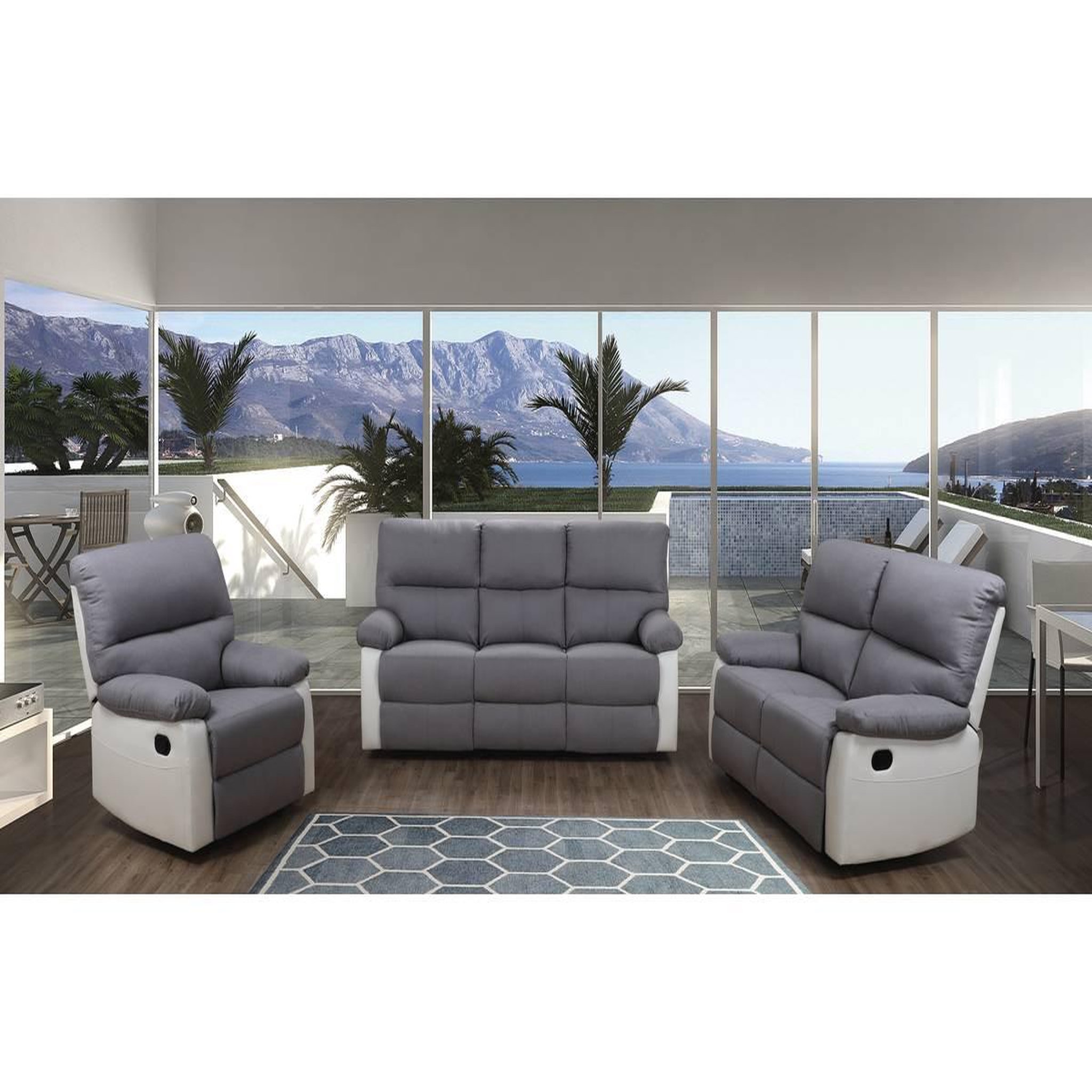 Voir la diapositive 3 : Habitat et Jardin Canapé relax  lincoln  - 197 x 89 x 103 cm - 3 places - blanc / gris clair