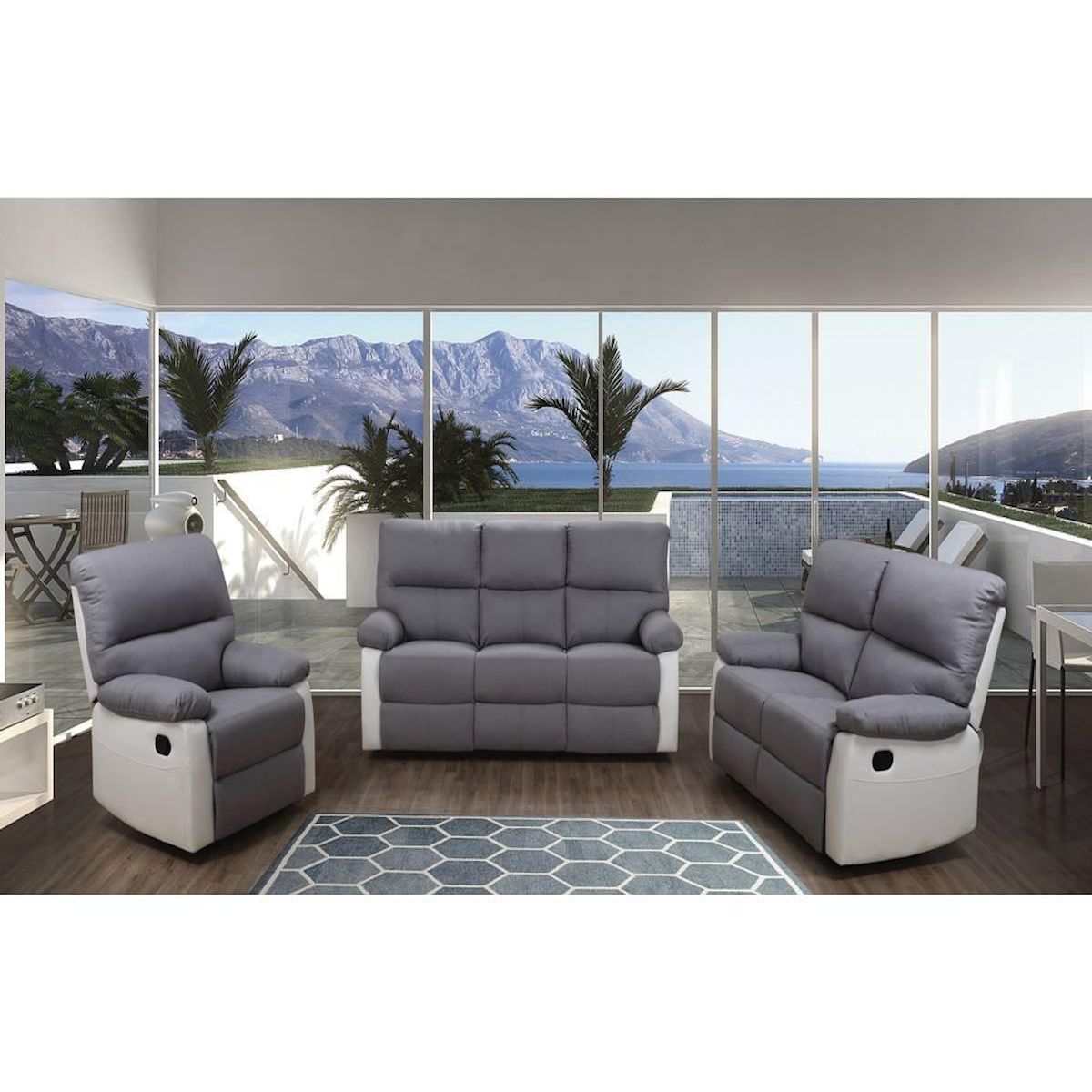 Habitat et Jardin Canapé relax  Lincoln  - 197 x 89 x 103 cm - 3 places - Blanc / Gris clair