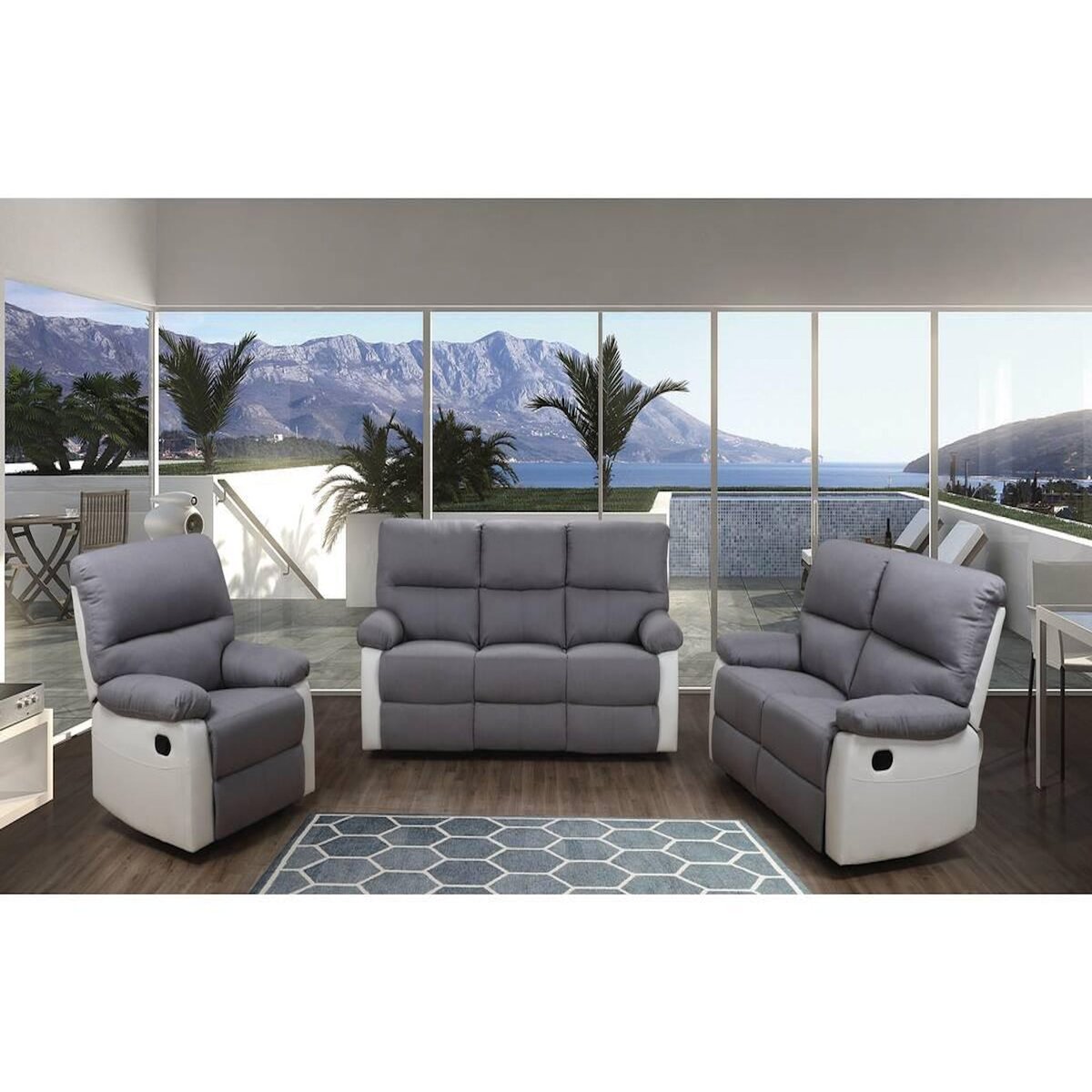 Habitat et Jardin Canapé relax  Lincoln  - 197 x 89 x 103 cm - 3 places - Blanc / Gris clair