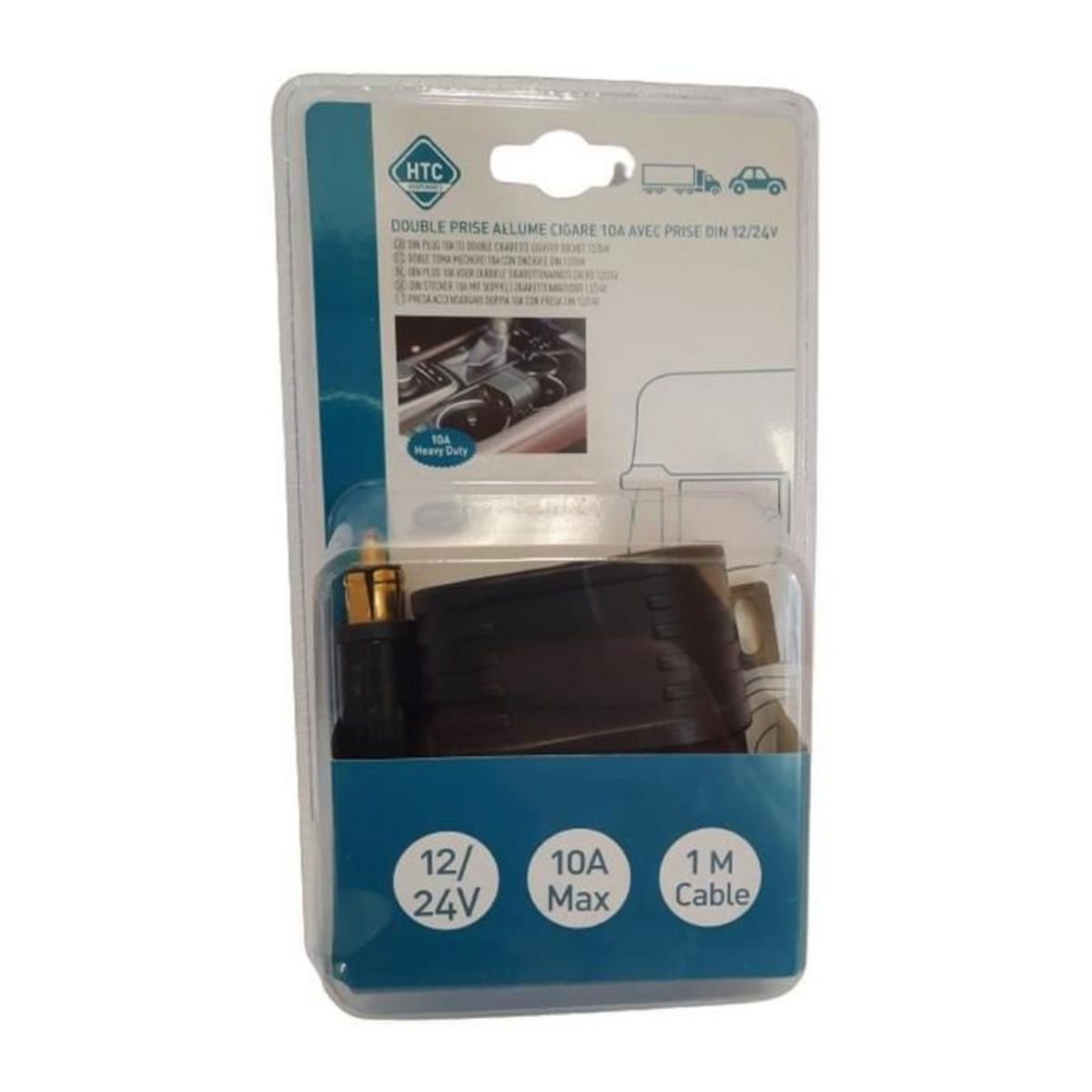 HTC EQUIPEMENT Double prise allume-cigare 12/24V - HTC EQUIPEMENT - Avec fusible 10A