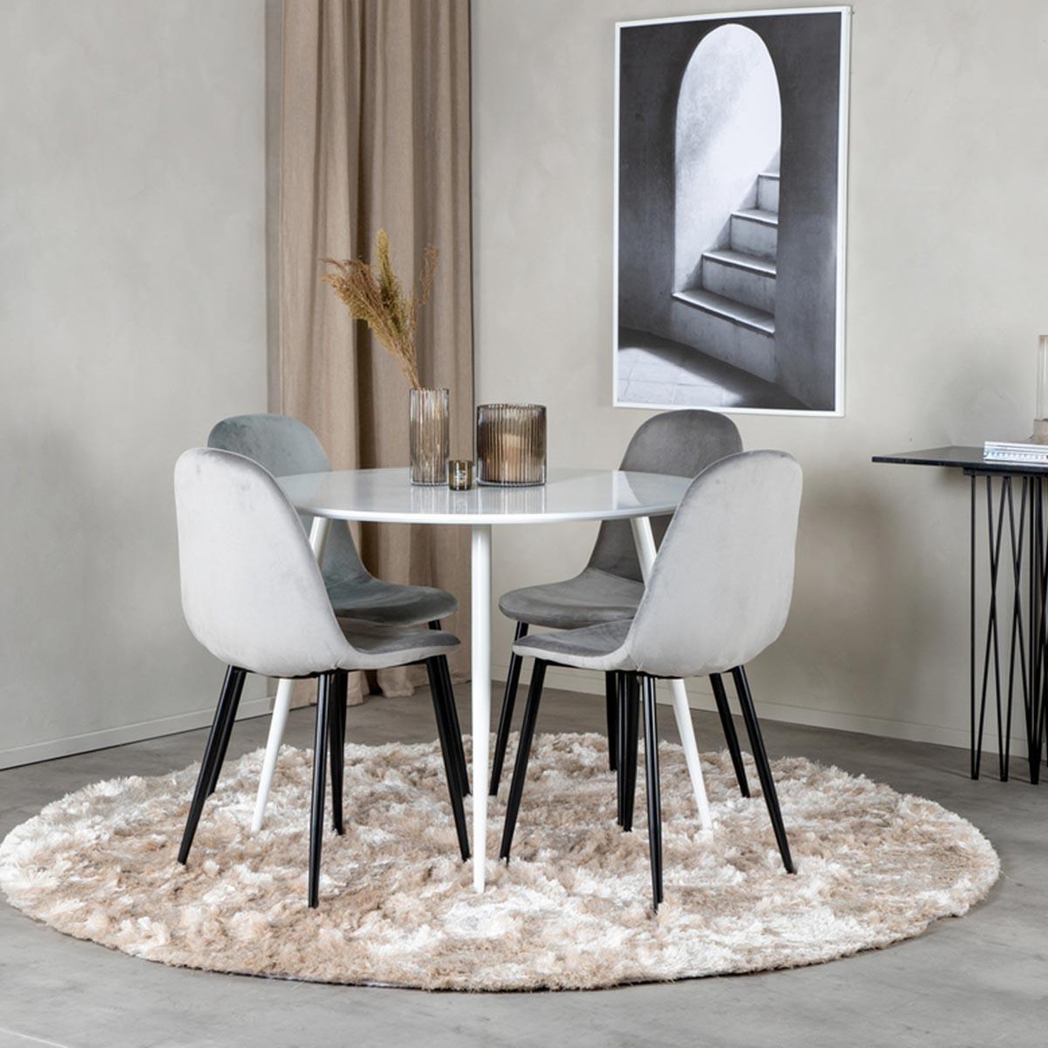 Voir la diapositive 4 : Paris Prix Ensemble table à manger & 4 chaises  plaza & polar i  100cm blanc & gris