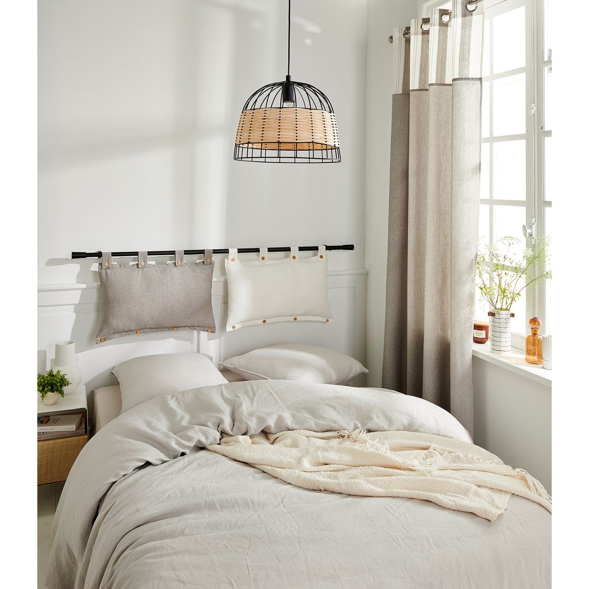 Coussin tête de lit uni déhoussable en coton 