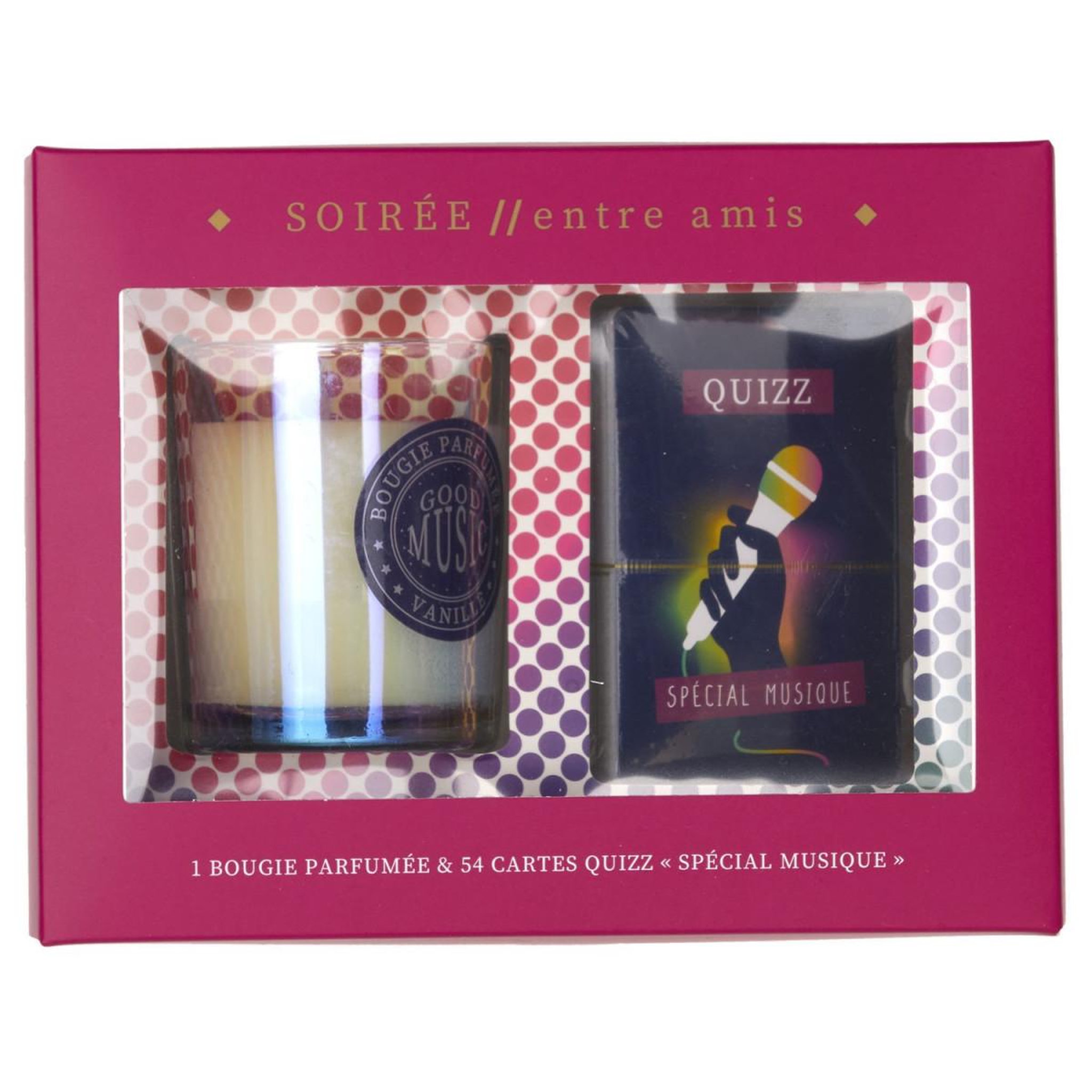 Voir la diapositive 2 : The Home Deco Factory Coffret bougie parfumée & cartes  quizz  7cm vanille